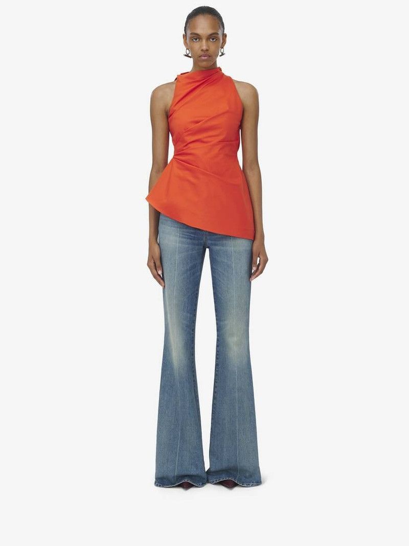 Alexander McQueen o1srvl11e0226 Asymmetric Gathered Blouse In Orange Size M / US 6-8 / IT 42-44 - 3 Thumbnail