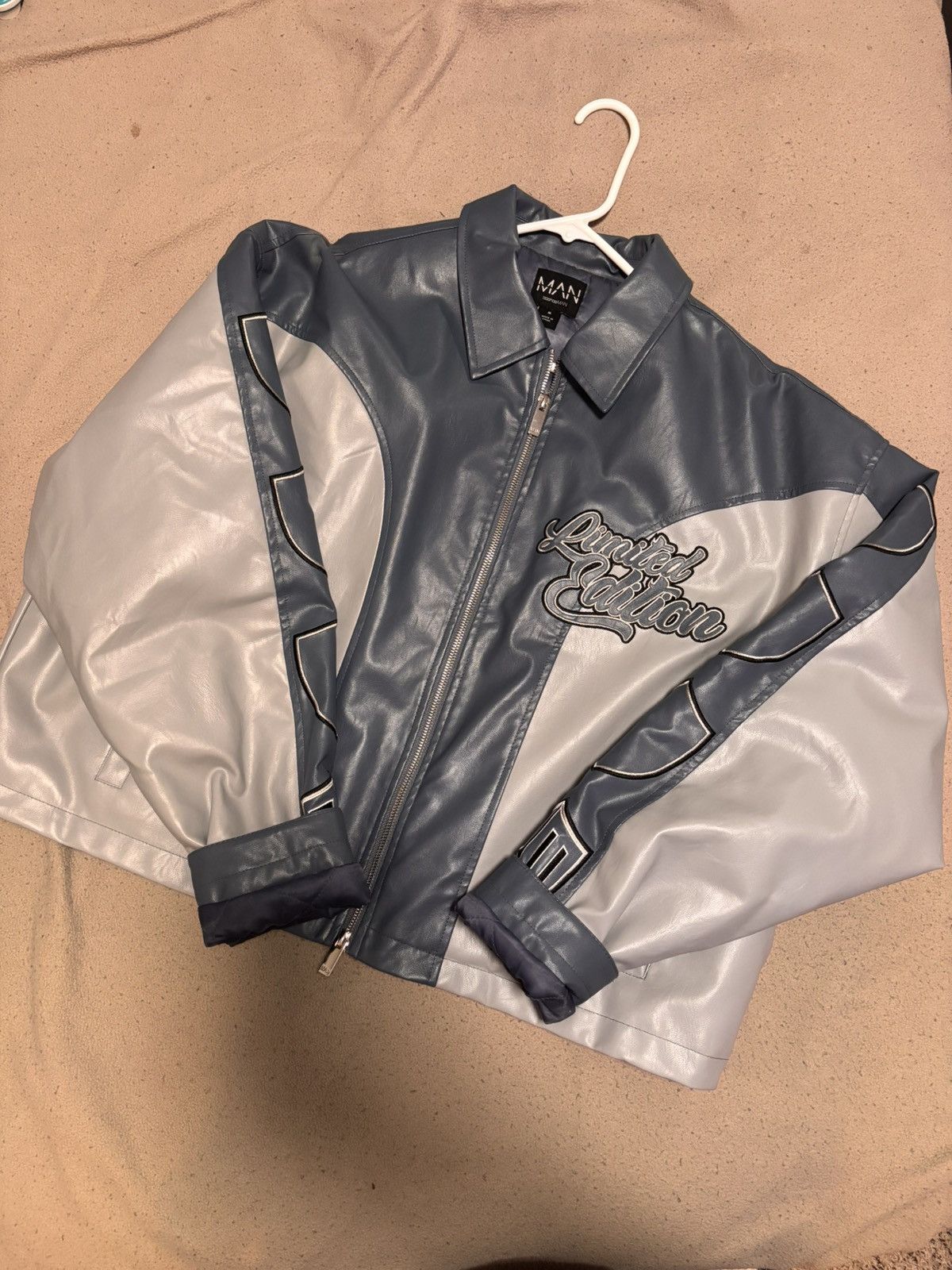 Boohoo BoohooMAN Leather Blue Biker Jacket Size US M / EU 48-50 / 2 - 1 Thumbnail