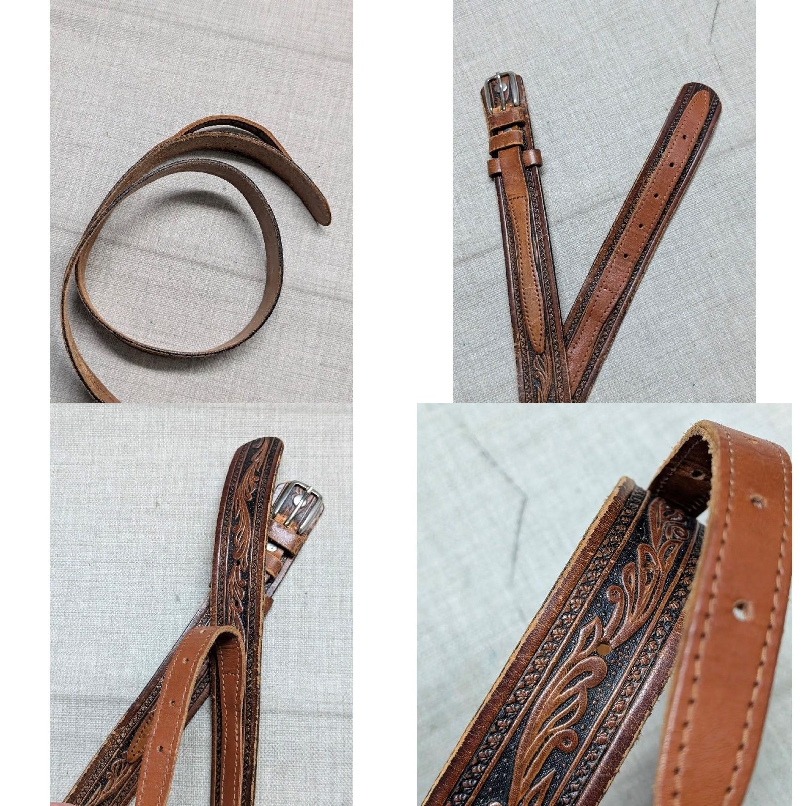 Vintage VINTAGE handcrafted western belt 38 brown leather Tooled Ranger belt Men Adult 38 Brown Western Belt Ranger Mens Size 38 - 9 Thumbnail