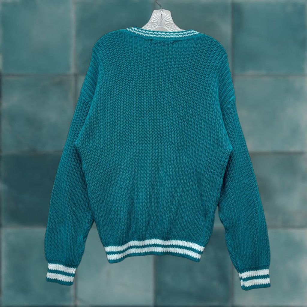 Jantzen VINTAGE 80s 90s Jantzen Sweater Mens L/XL Teal Blue Retro Rugby Preppy Fisherman Cotton Casual knit Size US L / EU 52-54 / 3 - 1 Thumbnail