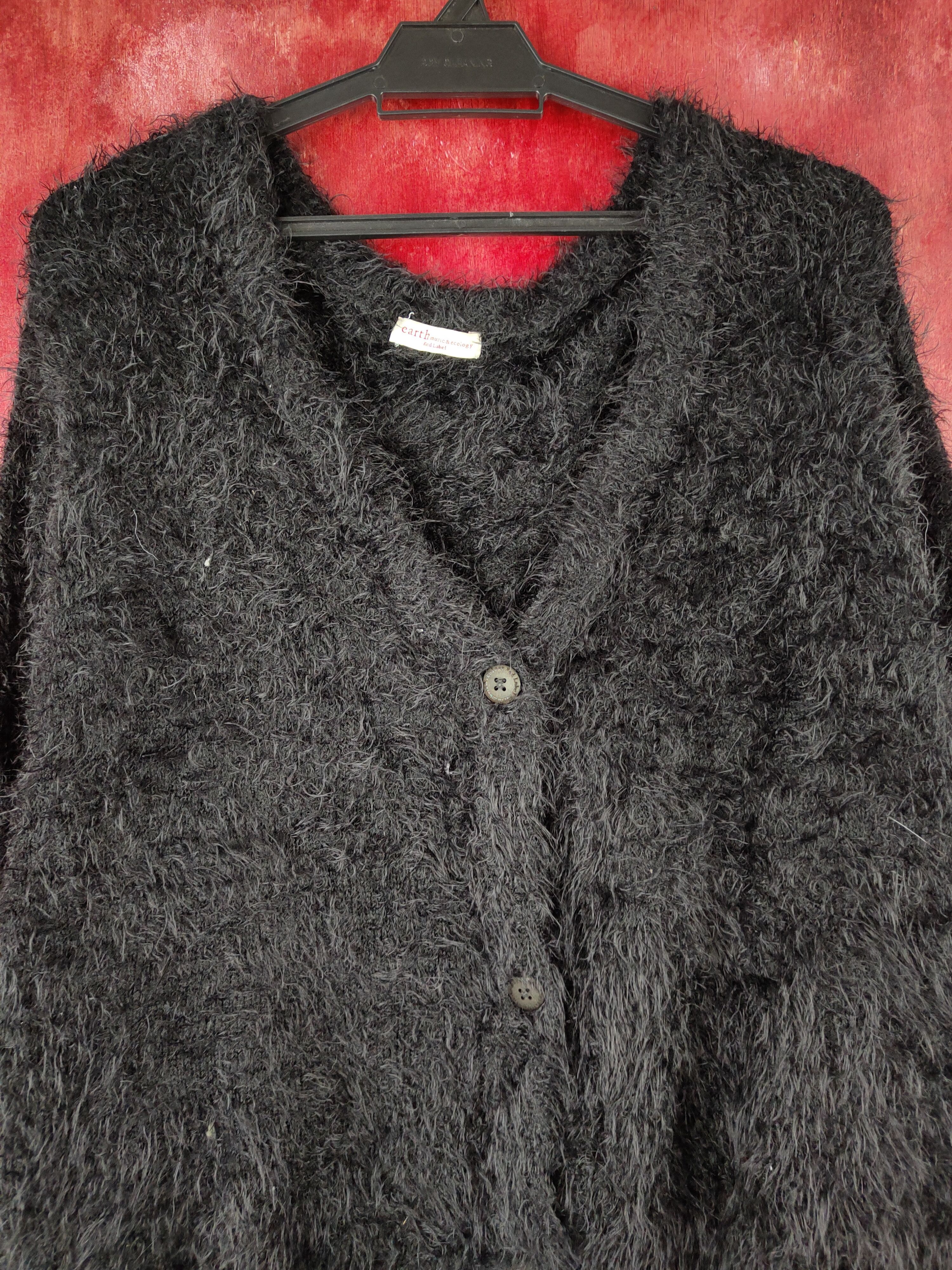 Vintage Earth Music&Ecology Black Fur Mohair Knitwear Cardigan#S1981 Size M / US 6-8 / IT 42-44 - 2 Thumbnail
