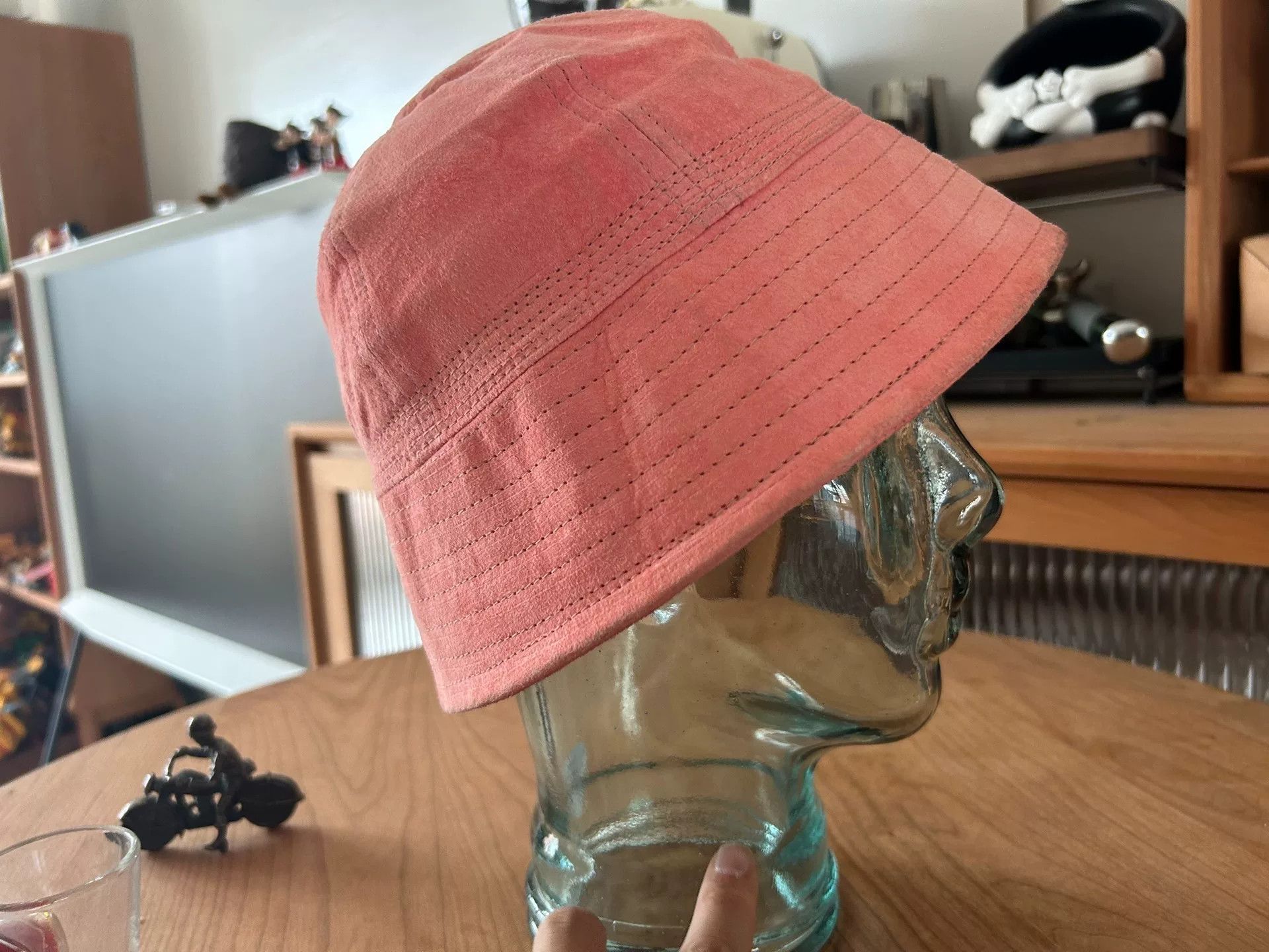pink suede bucket hat for all genders