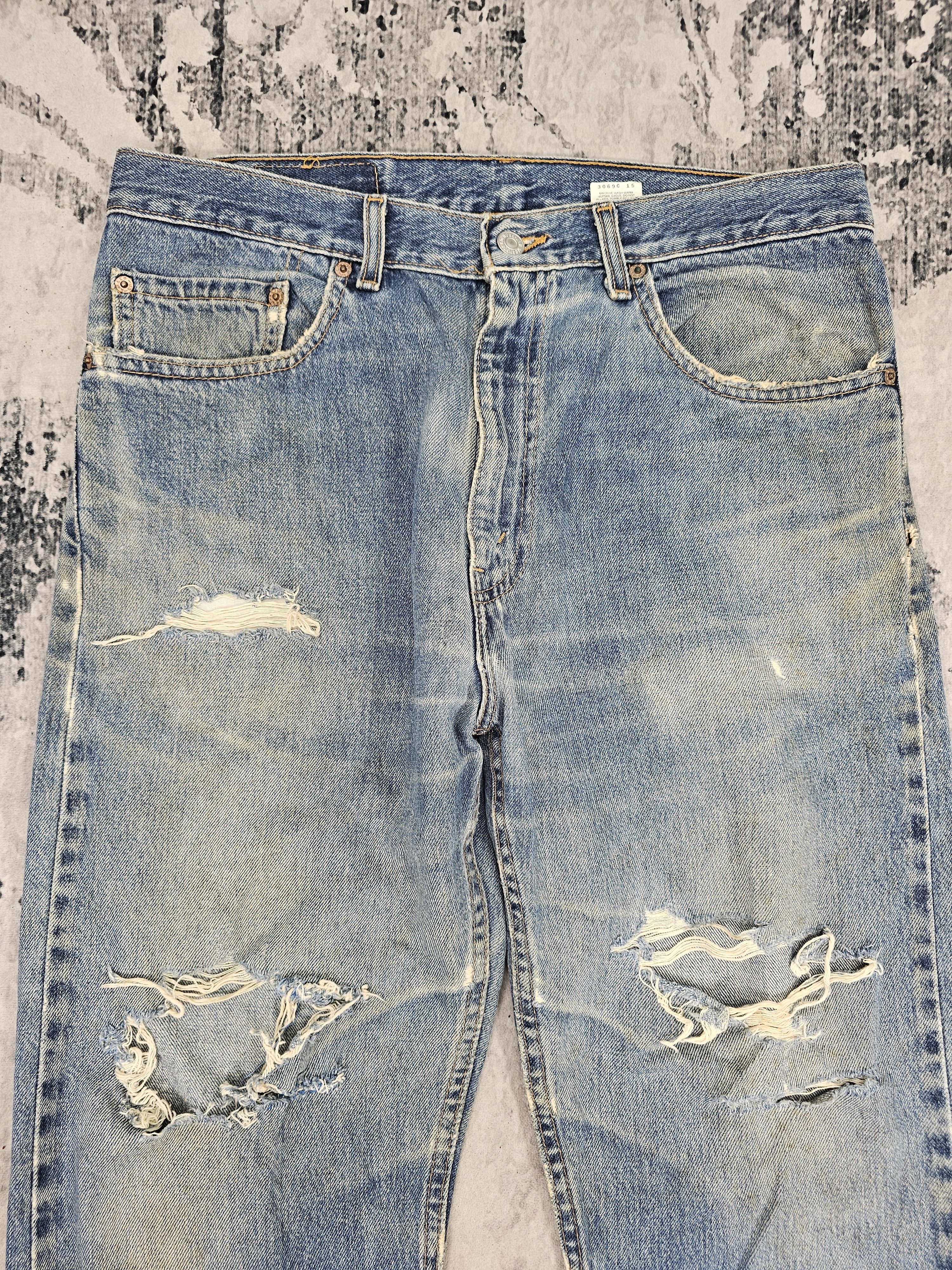 Levi's Vintage Clothing Vtg 90'S LEVIS 505 Distressed Faded Blue Cropped Jeans L0498 Size US 34 / EU 50 - 9 Thumbnail