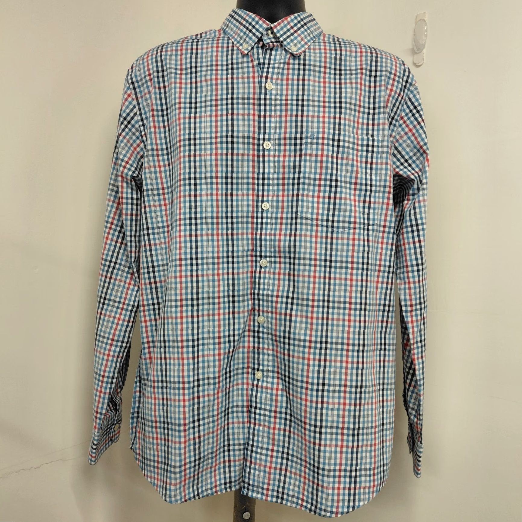 Izod IZOD Shirt Men's L Red White Blue Long Sleeve Check Button-Down Preppy Shirt, Casual, Workwear, American Theme, Button-Up, Regular Fit Size US L / EU 52-54 / 3 - 2 Thumbnail