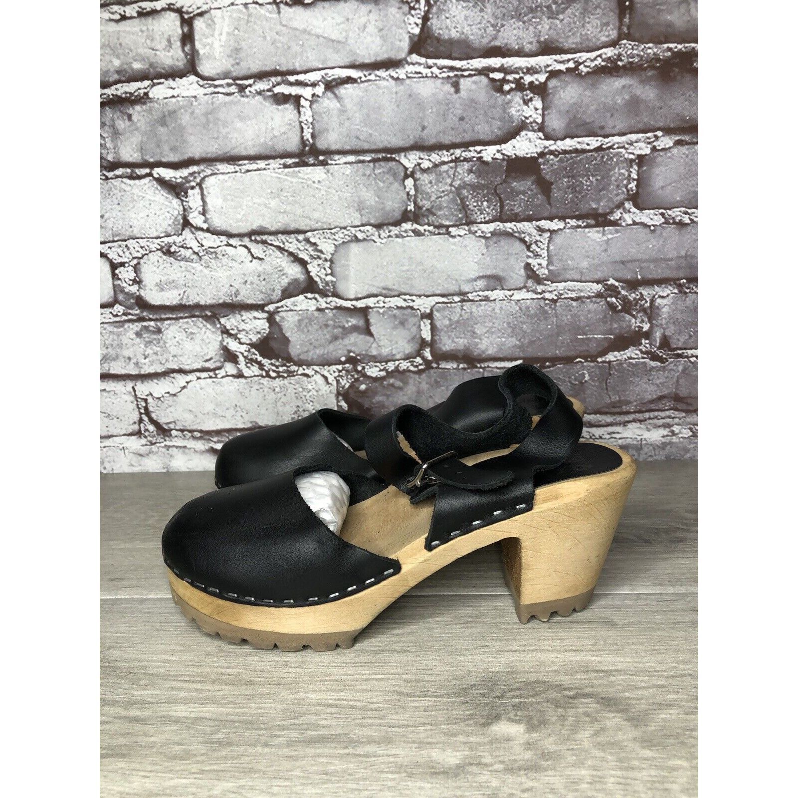 Other MIA Greta Black Leather Ankle Strap Wooden Heel Sandals Wome Size US 7.5 / IT 37.5 - 15 Thumbnail