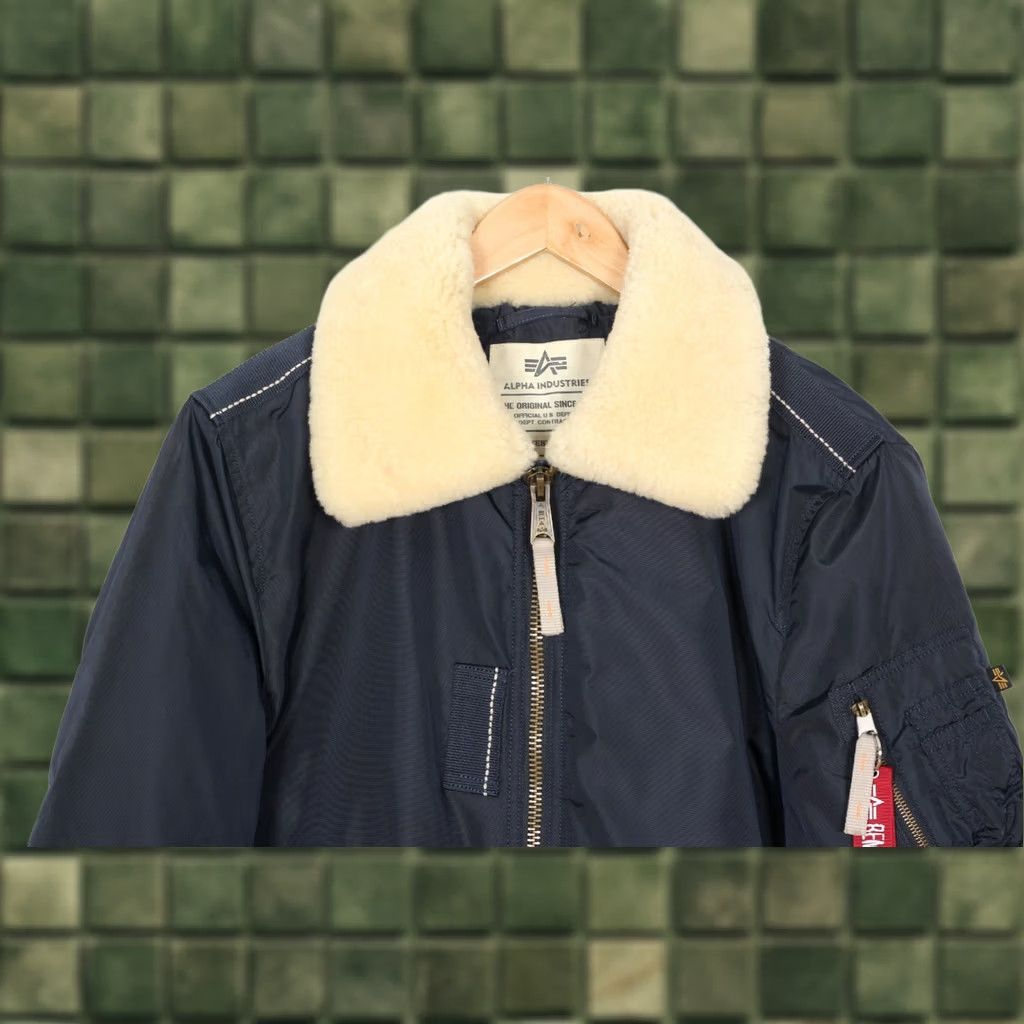 Alpha Industries ALPHA Industries Jacket Men L Blue Mid Length Injector Shearling Collar Nylon Canvas Zip Casual Modern 90s Size US L / EU 52-54 / 3 - 1 Thumbnail