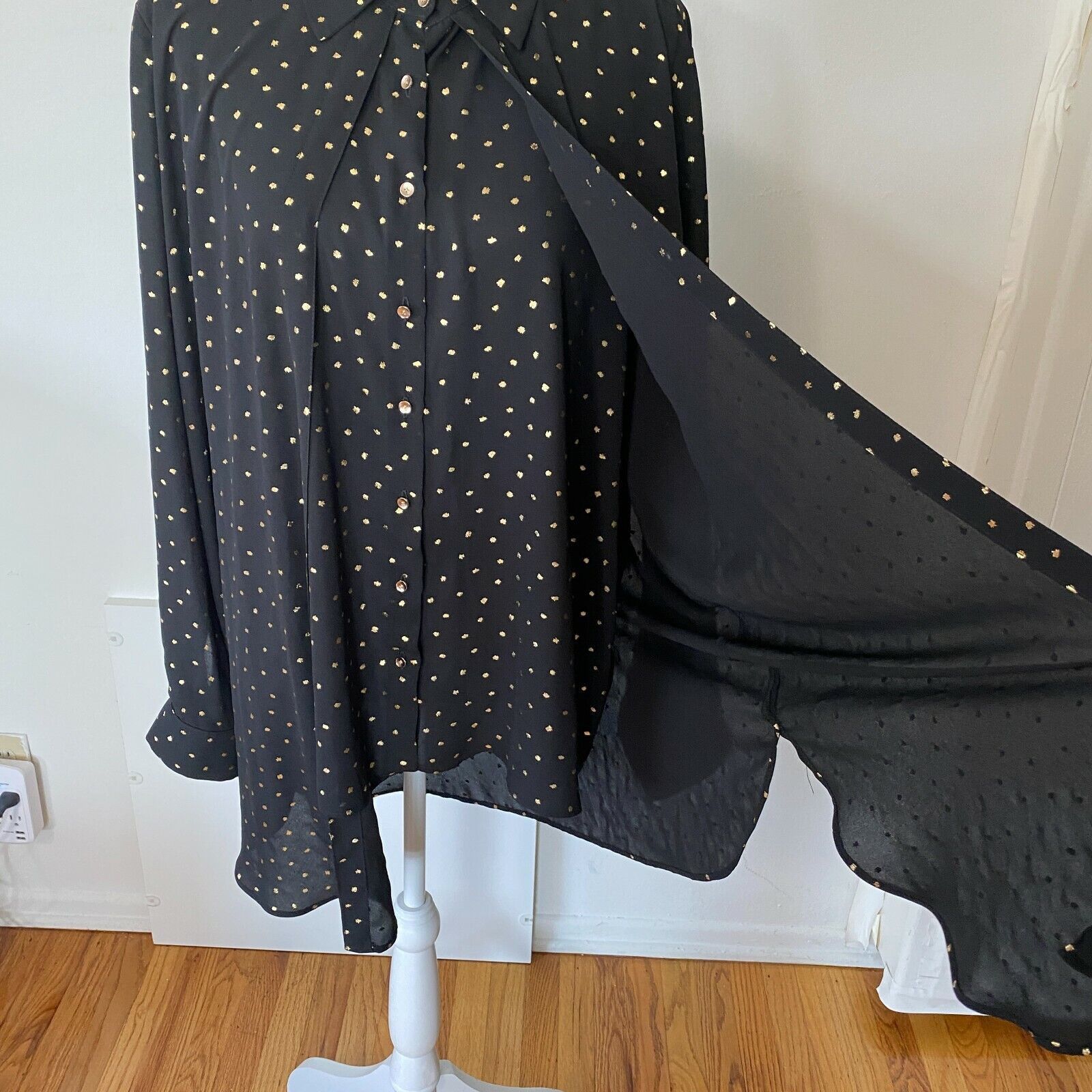 Other Cartise Black Gold Polka Dot Button Shirt Front Overlay 14 Size XL / US 12-14 / IT 48-50 - 3 Thumbnail