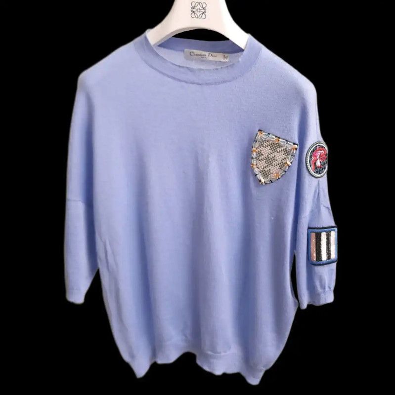 Dior Dior Blue Cashmere Patterned Short Sleeve Sweater 0089 Size S / US 4 / IT 40 - 1 Thumbnail