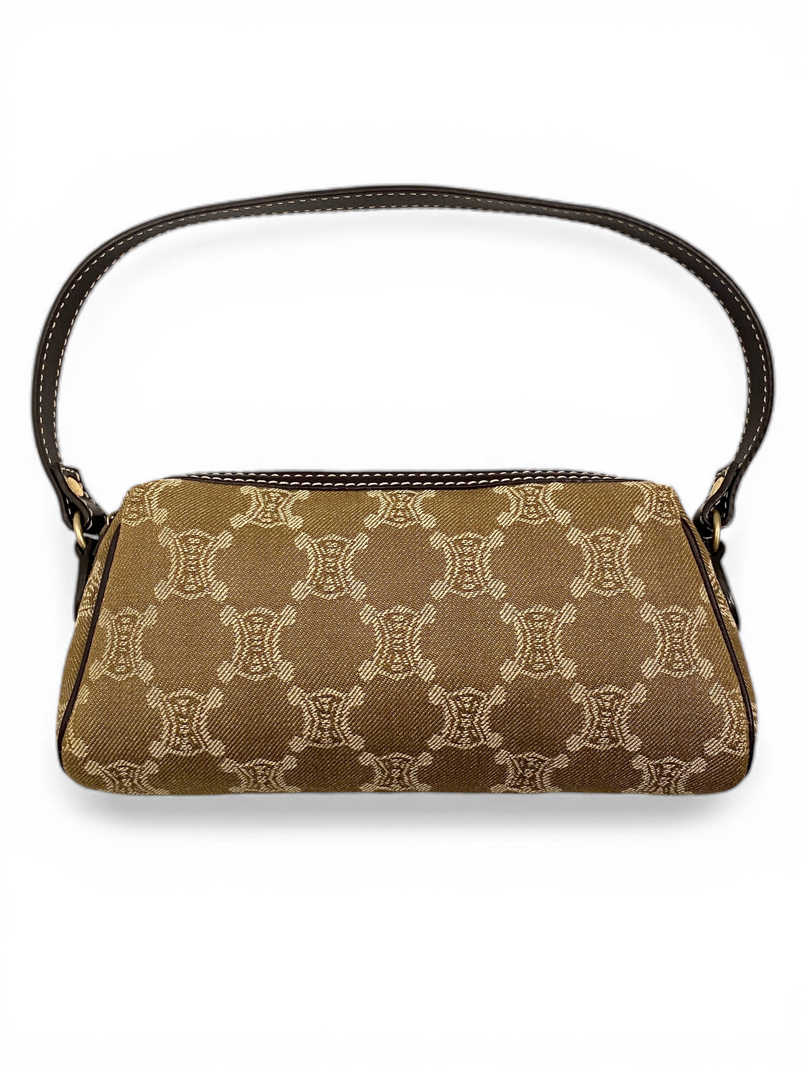 Celine Logo Monogram Triomphe Baguette Cloth Brown Hand Bag, Women's
