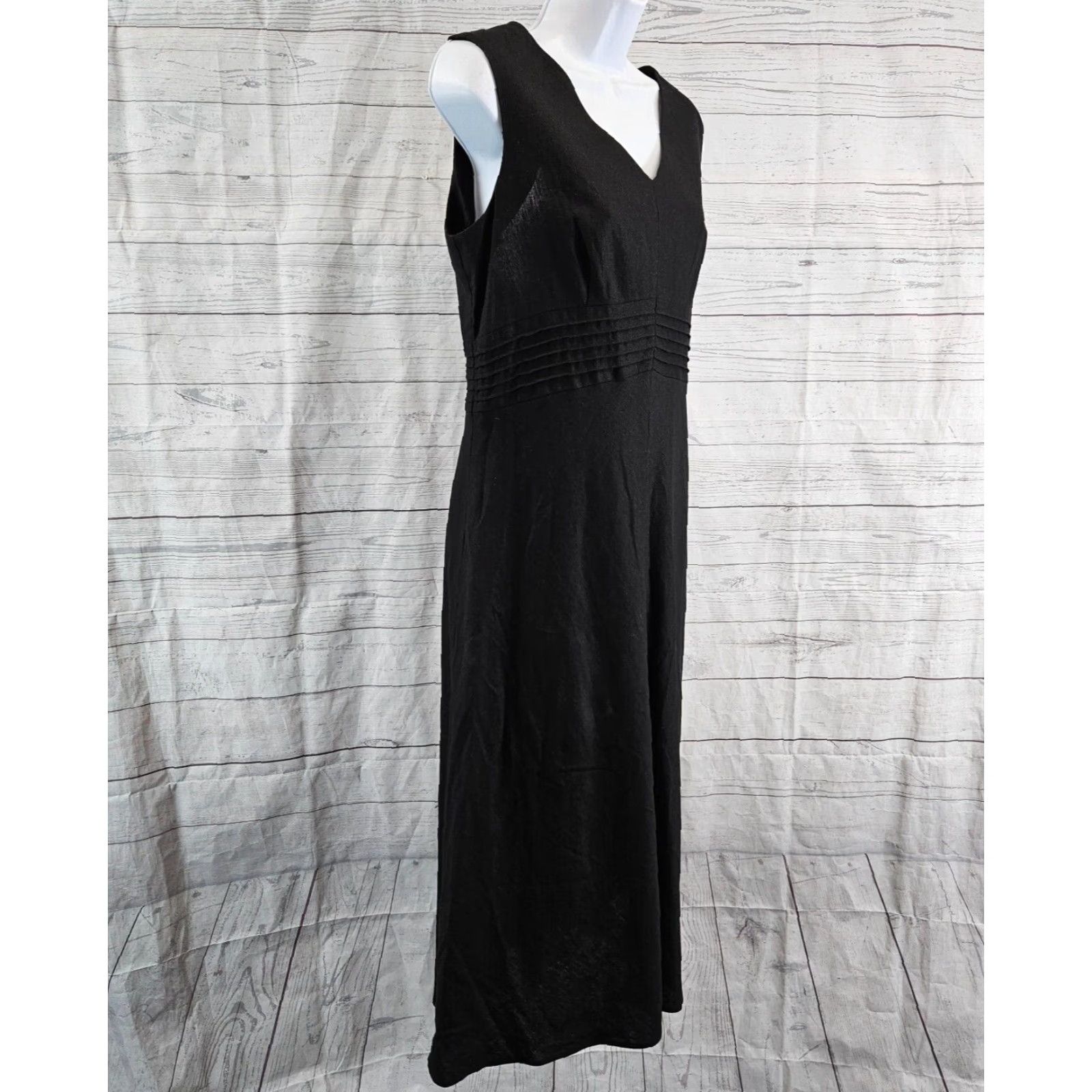 Vintage Christopher & Banks Womens Dress Solid Black Linen Sleeveless Midi A-Line 10 Width 18.5 Length 45 Mens? Size L / US 10 / IT 46 - 3 Thumbnail