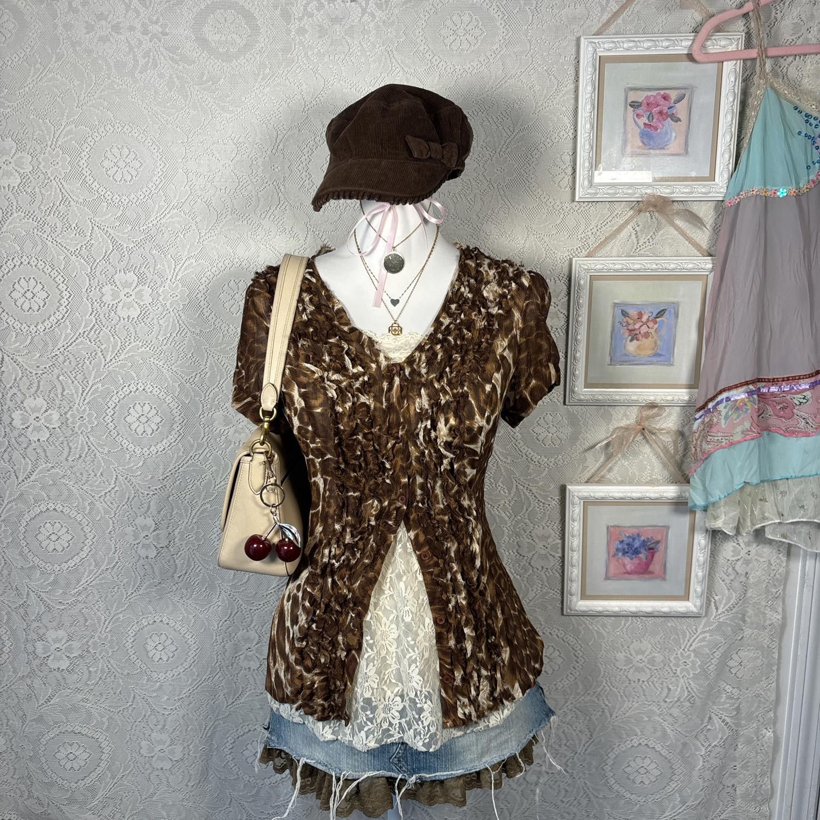 Other y2k silk cheetah print ruffle button up blouse Size XL / US 12-14 / IT 48-50 - 1 Thumbnail