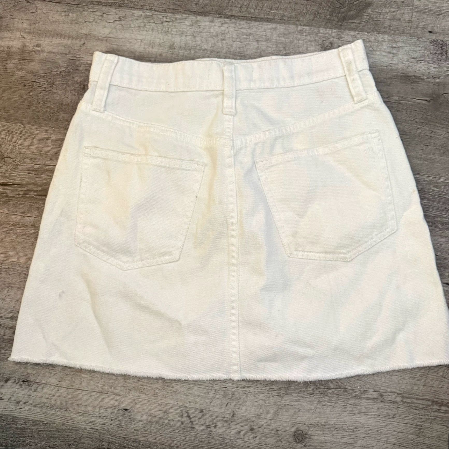 Madewell Madewell Rigid Denim Mini Skirt Womens Sz 25 Off-White Button Front A-Line Skirt Size 42" / US 20 - 7 Thumbnail