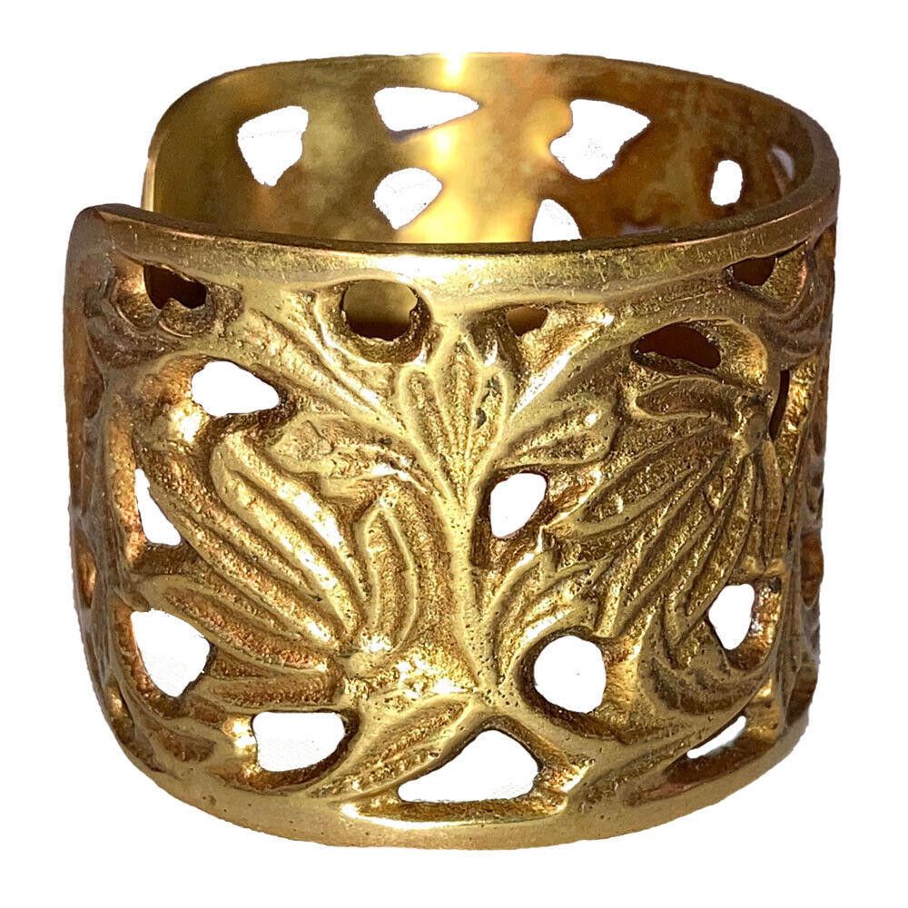 Designer Vintage Brass Southeast Asian Cut Out Lotus Bracelet Cuff Size ONE SIZE - 2 Thumbnail