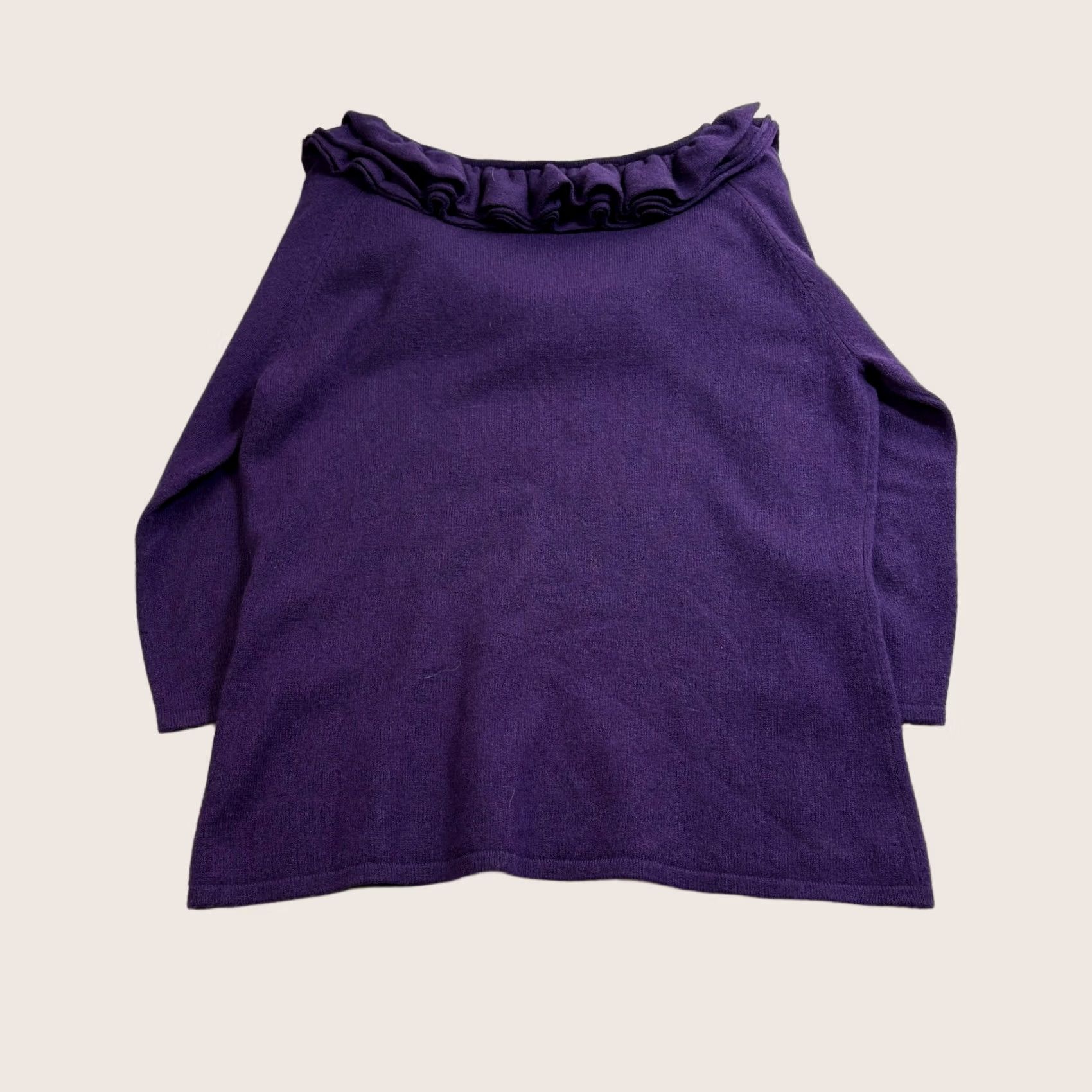 Neiman Marcus Neiman Marcus Cashmere Sweater Woman XL Purple Ruffle Quiet Luxury Heritage READ Pullover Crew Neck Long Sleeve Knit Solid Vintage: No Size XL / US 12-14 / IT 48-50 - 1 Thumbnail