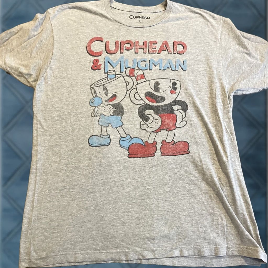 Vintage Cuphead & Mugman Gray Short Sleeve T Shirt Mens Large Size US L / EU 52-54 / 3 - 1 Thumbnail