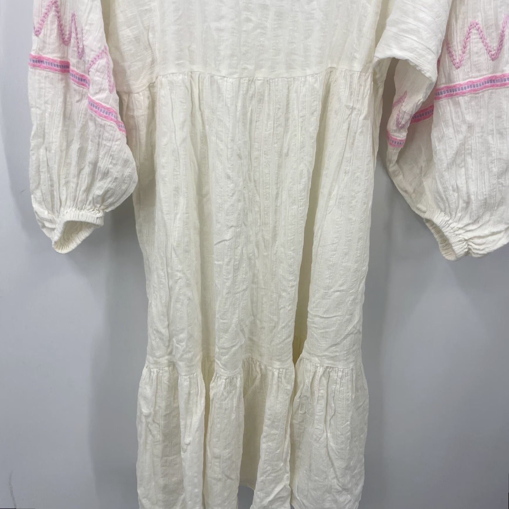 Vintage Pitusa Womens Dress Pitusa Ivory Knit 3/4 Sleeve Embroidered Cottagecore Knee Length L Petite M/L Sh fit Bohemian Beach Summer Holiday Womens Size L / US 10 / IT 46 - 7 Thumbnail