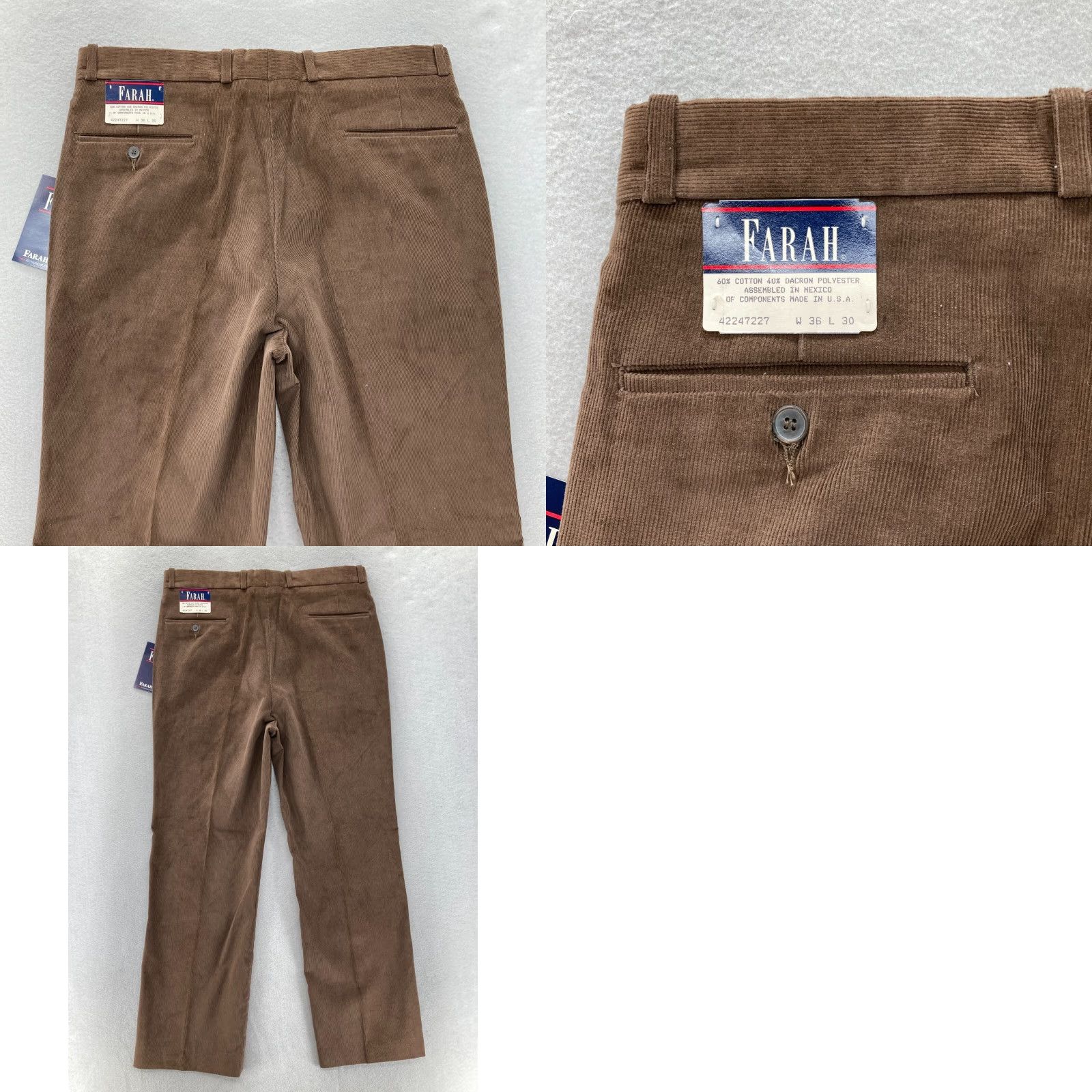Farah VINTAGE Farah Corduroy Pants Mens 36x30 Straight Leg Pleated Casual Travel NWT Size US 36 / EU 52 - 9 Thumbnail