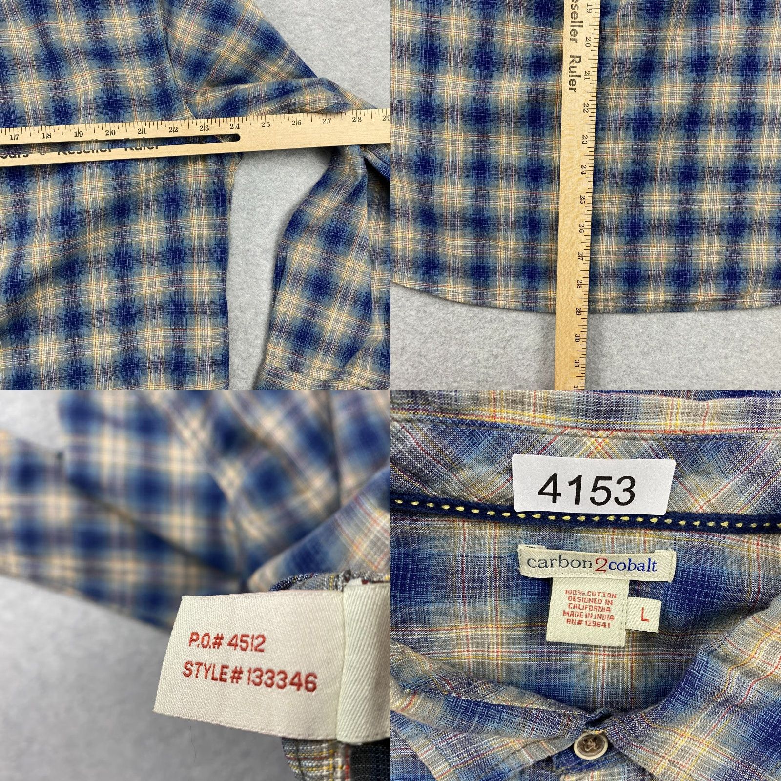 Carbon Carbon2Cobalt Shirt Mens Large L Multicolor Plaid Long Sleeve Button-Up Flannel Size US L / EU 52-54 / 3 - 8 Thumbnail