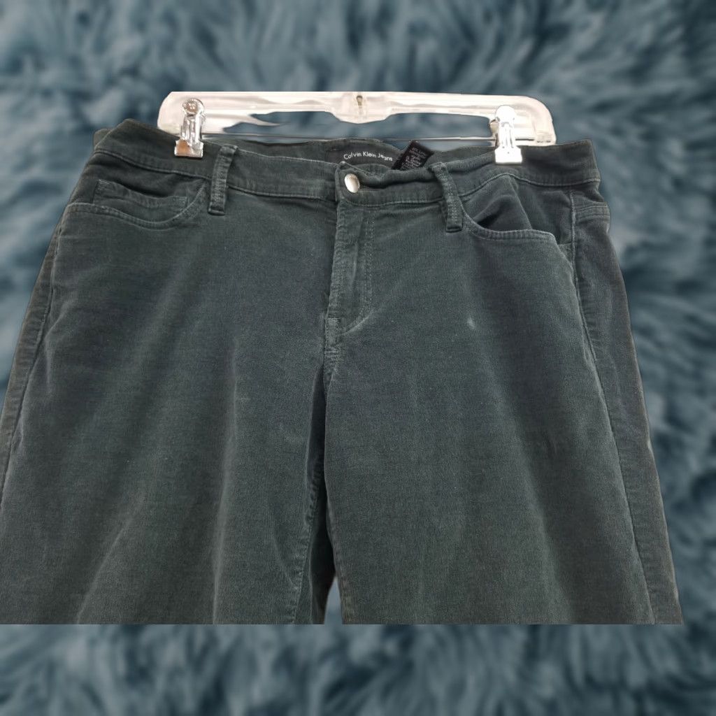 Calvin Klein Calvin Klein Women's Jeans Straight Corduroy Green Size 14 90s Button Dark Jeans Corduroy 100% Cotton Regular Women Size 36" / US 14 / IT 50 - 1 Thumbnail