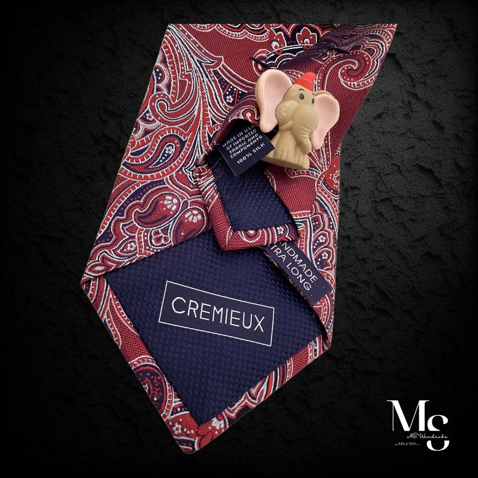 Cremieux CREMIEUX Extra Long Burgundy Paisley Silk Tie H.Made In USA Size ONE SIZE - 4 Thumbnail