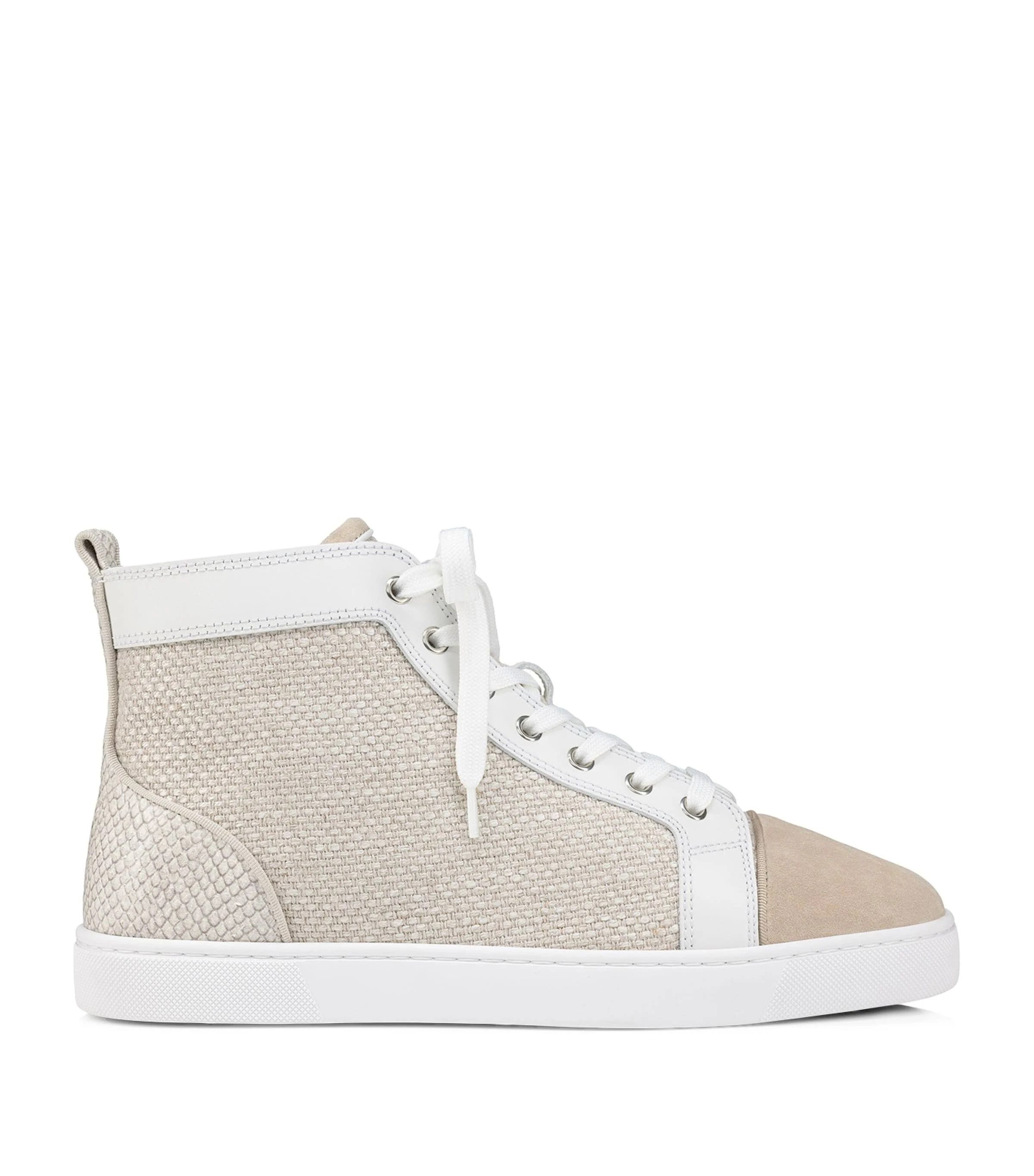 Christian Louboutin os11x1224 Louis Orlato Leather High-Top Sneakers White/Beige Size US 12 / EU 45 - 1 Thumbnail