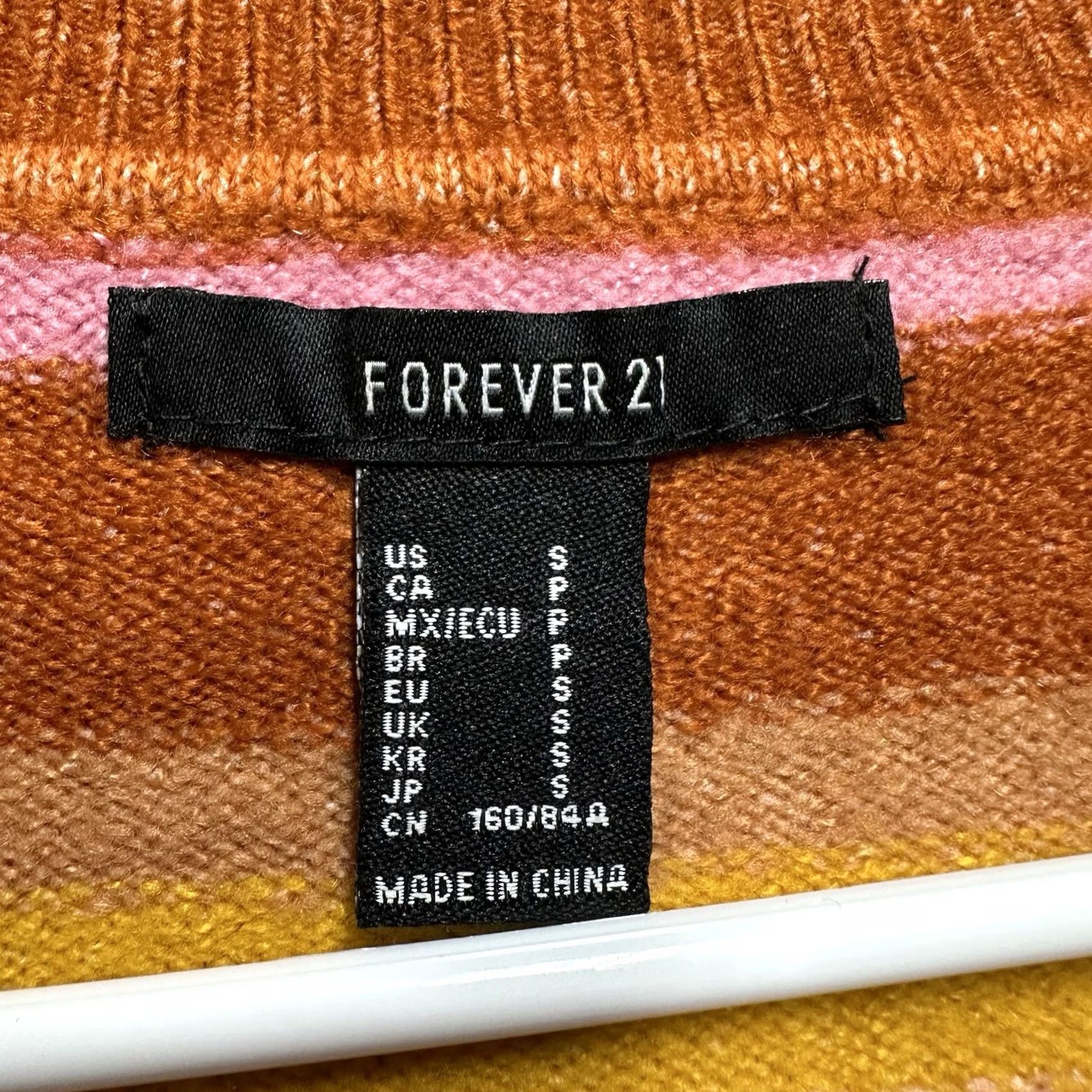Forever 21 FOREVER 21 Sweater Womens Small Orange Striped V-Neck Knit Pullover Colorful EUC Year 21s? Size S / US 4 / IT 40 - 3 Thumbnail