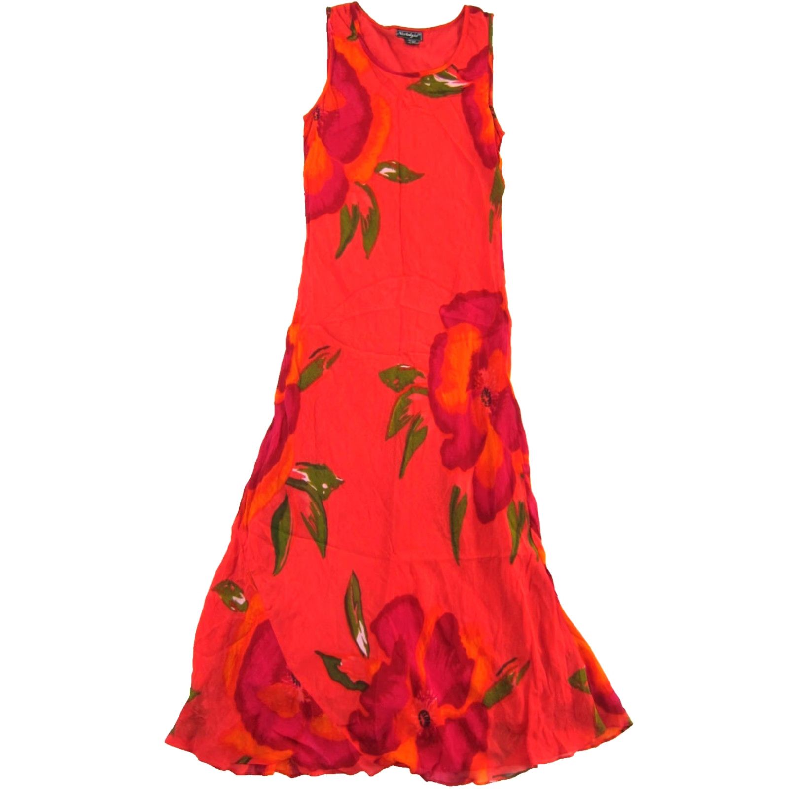 Pinko Vintage Nostalgia 100% Rayon Orange Pink Green Floral Long Maxi Tank Dress Small Women's Dress Size S / US 4 / IT 40 - 2 Thumbnail