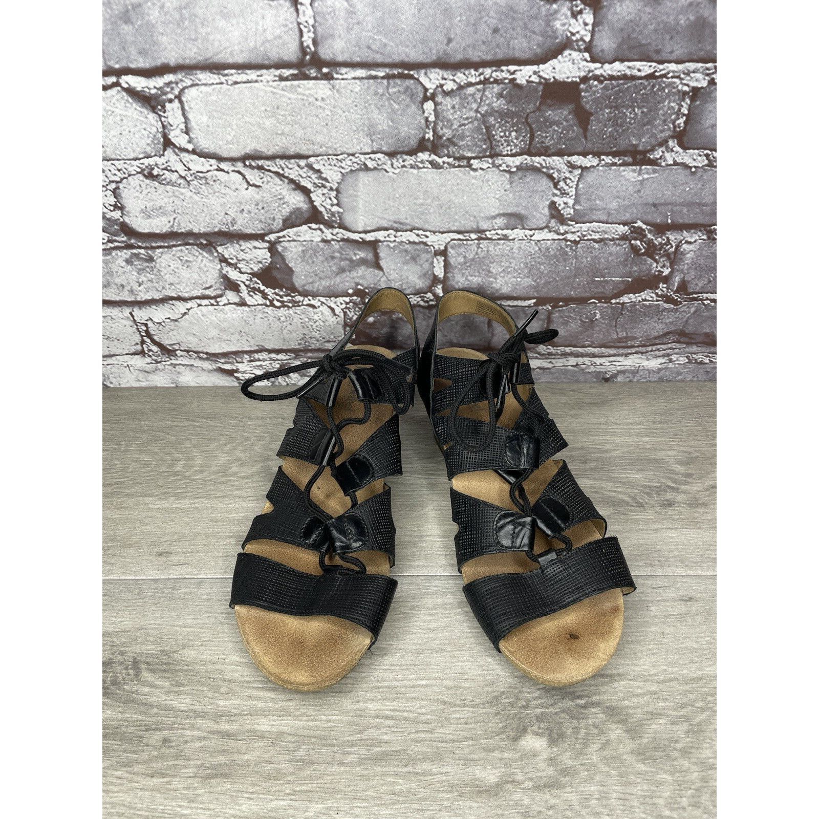 JOSEF SEIBAL Josef Seibel Ruth 29 Black Leather Casual Lace Heel Sandals Size US 9.5 / IT 39.5 - 12 Thumbnail