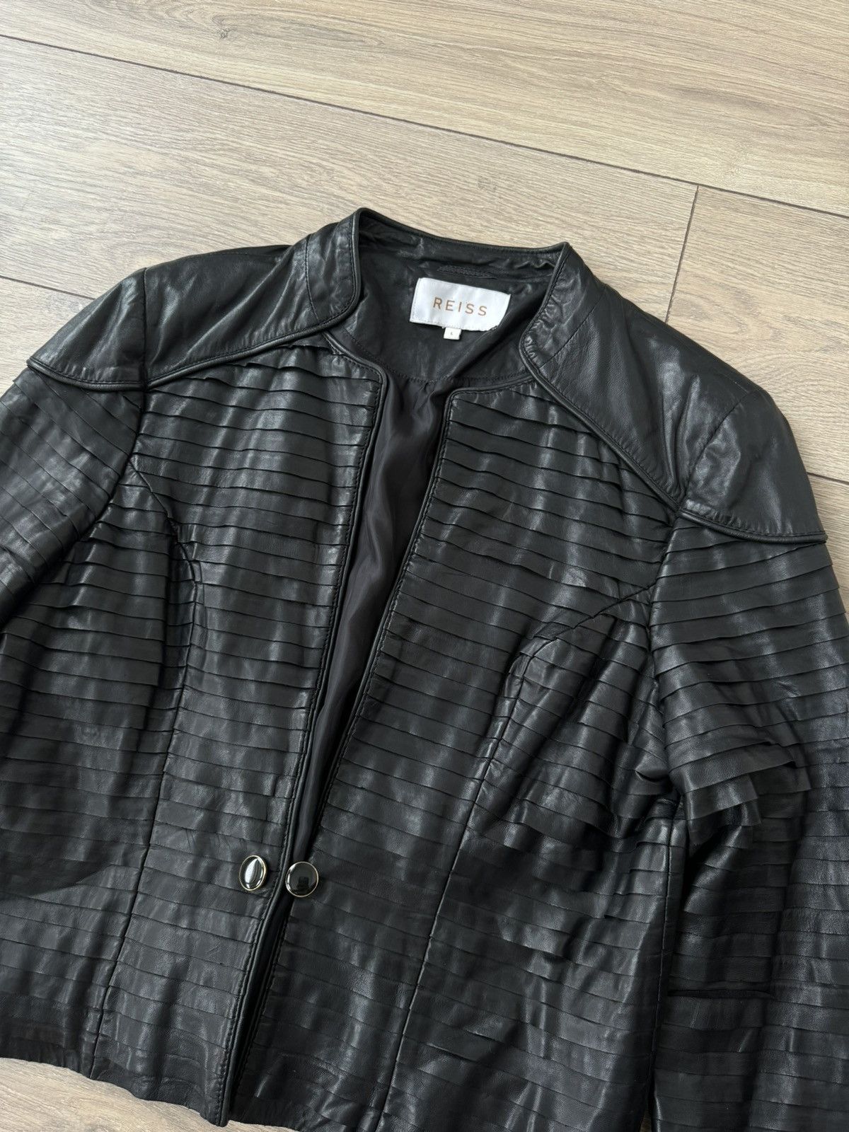 Reiss REISS Leather Jacket Avant-Garde Panelled Design Minimalist Size L / US 10 / IT 46 - 3 Thumbnail