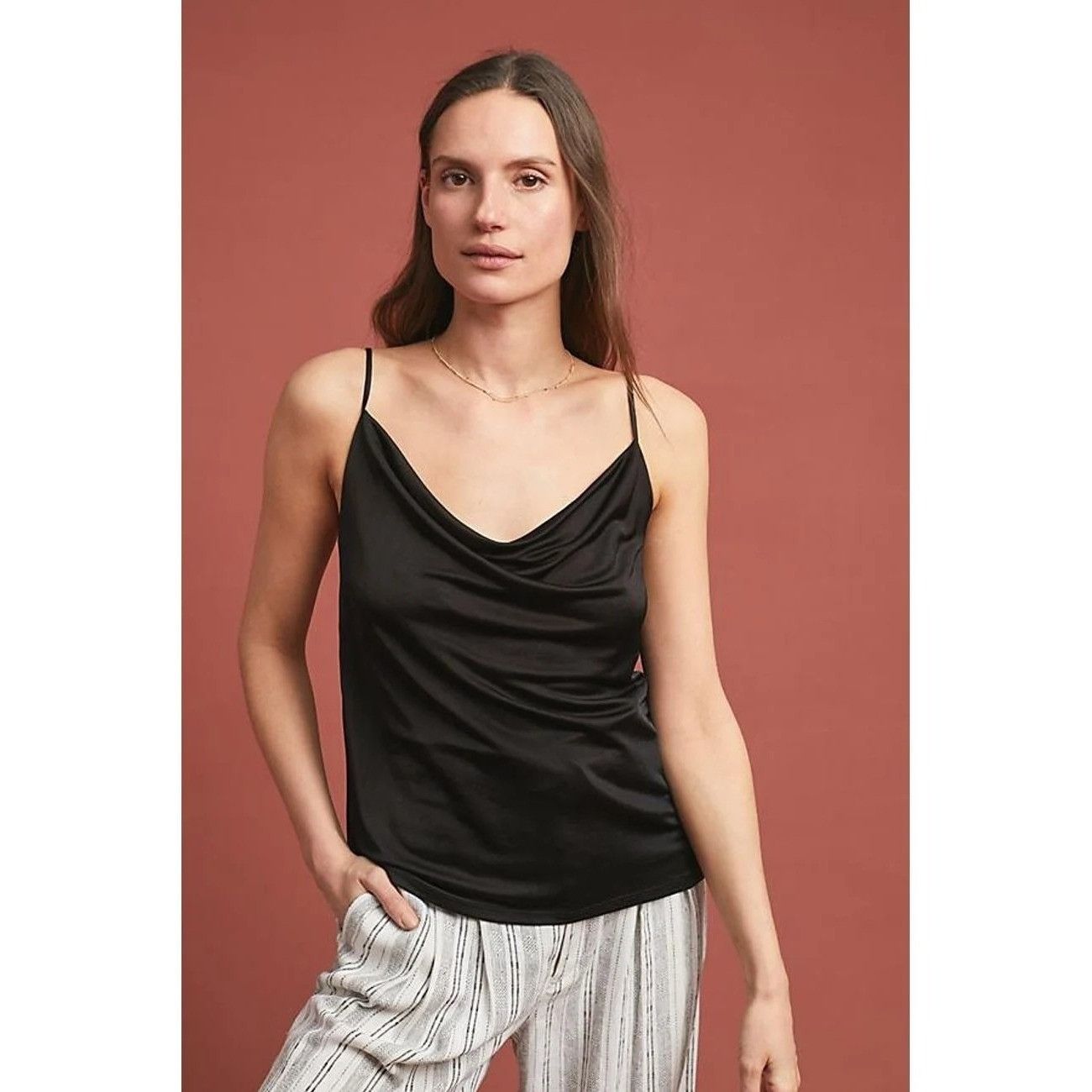 Anthropologie Anthropologie Claremont Draped Cami Black Cowl Neck Size XS / US 0-2 / IT 36-38 - 1 Thumbnail