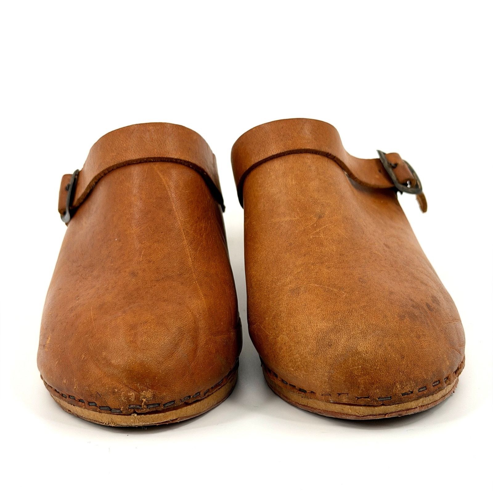 Vintage Vintage 70s Made in Italy Tan Leather Faux Wood Clogs Size US 8 / IT 38 - 4 Thumbnail