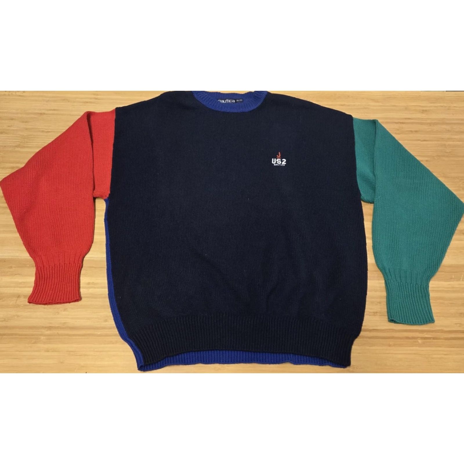 Nautica Nautica Sweater Mens XL Multicolor Colorblock Crewneck Knit US2 Nautical Logo Front Chest Embroidered Sail Royal Blue Green Red Navy Blue Yellow? Size US XL / EU 56 / 4 - 2 Thumbnail