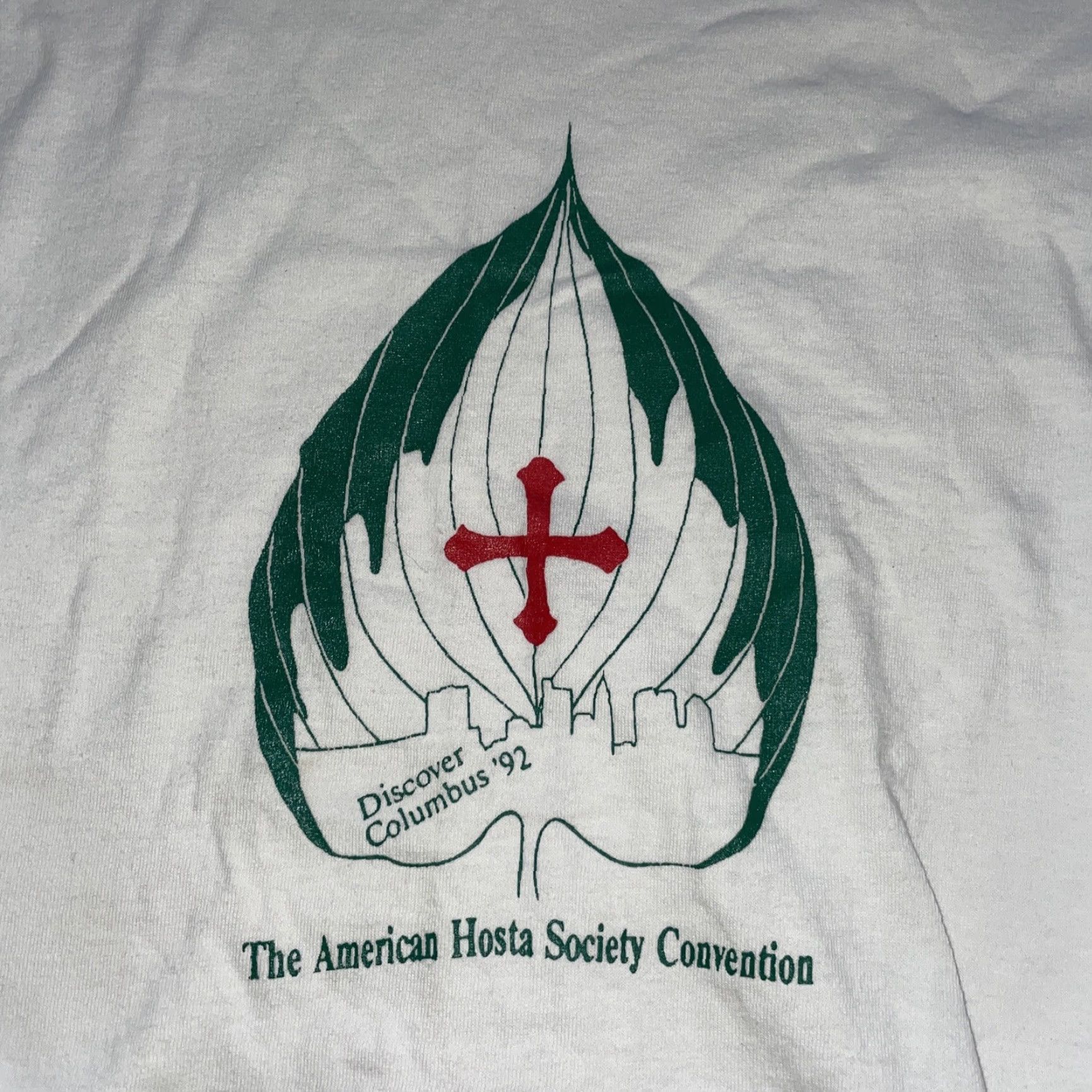 Fruit Of The Loom VINTAGE Fruit of the Loom T-Shirt Discover Columbus Hosta Society 1992 White Mens L Single Stitch USA Size US L / EU 52-54 / 3 - 2 Thumbnail