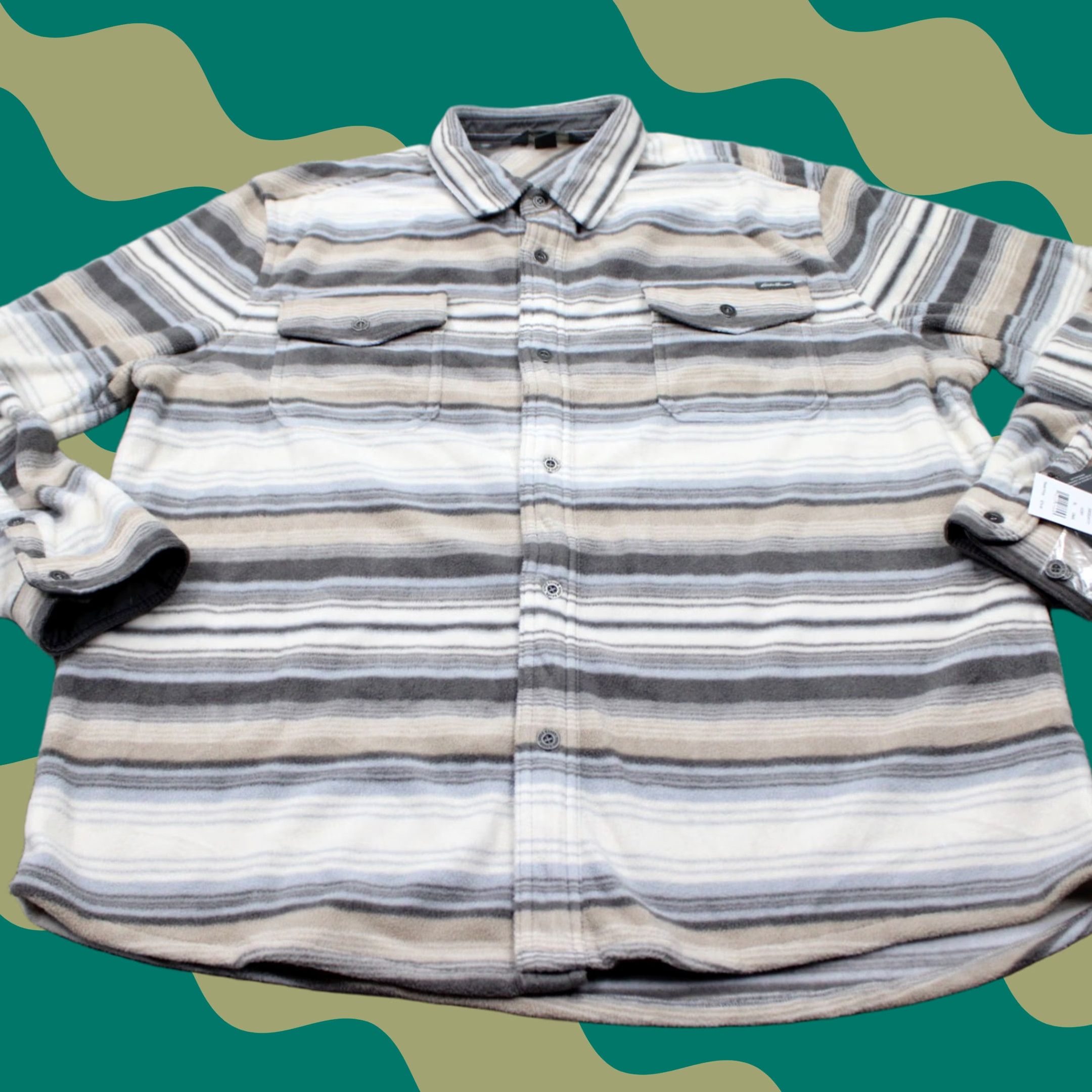Eddie Bauer Eddie Bauer Chutes Shirt Jacket Ivory Striped XL Mens NWT L/S Button Shacket Coat Quilted Pocket Col lars Size US XL / EU 56 / 4 - 1 Thumbnail
