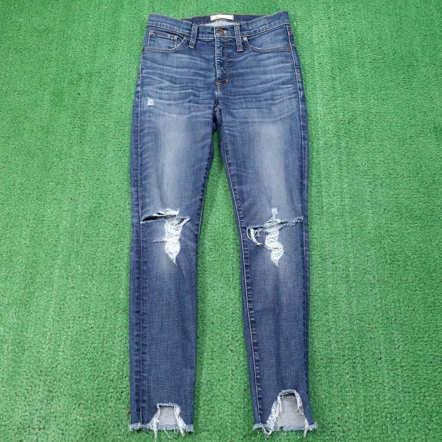 Madewell Madewell Jeans Womens 28 Blue 9" High Rise Skinny Distressed Stretch Raw Hem Size 28" / US 6 / IT 42 - 2 Thumbnail