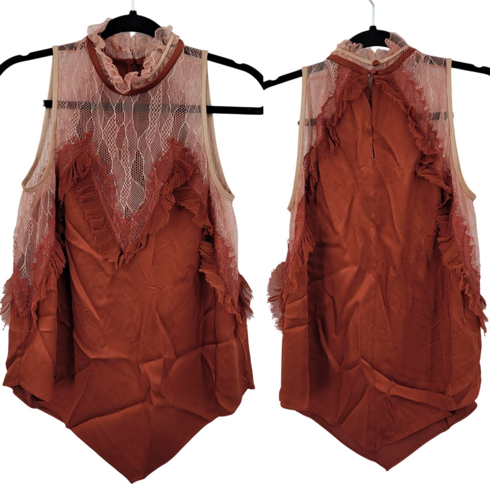 Jonathan Simkhai Feminine Ruffled Lace Top Blouse Sz M Rust