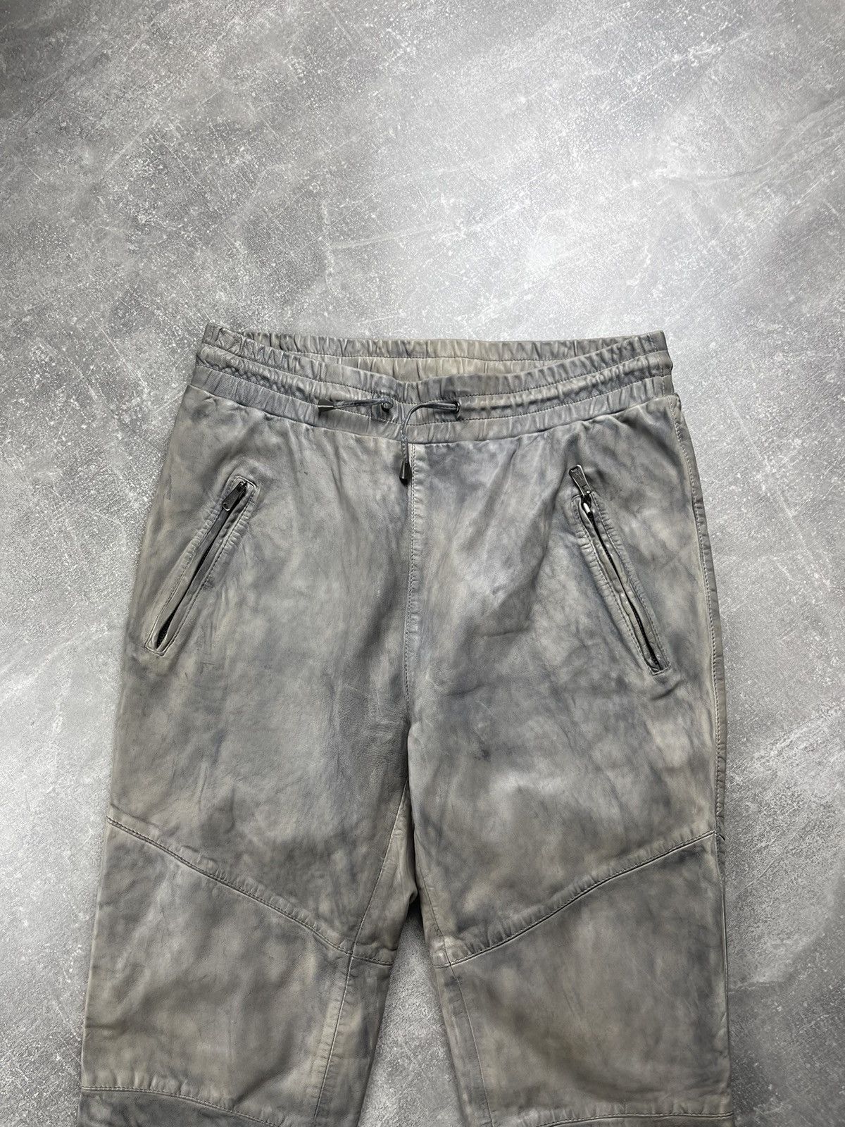 Other One Green Avant Garde Leather Elephant Dyed Pants Cement Size 29" - 3 Thumbnail
