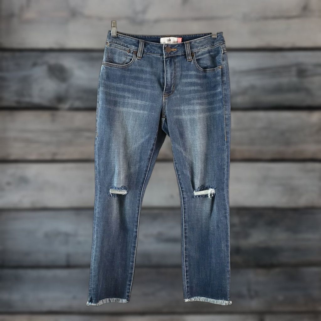 Vintage CAbi 5495 Womens Cropped High Straight Jeans Sz 4 Blue Distressed Raw Hem Size 27" / US 4 / IT 40 - 1 Thumbnail
