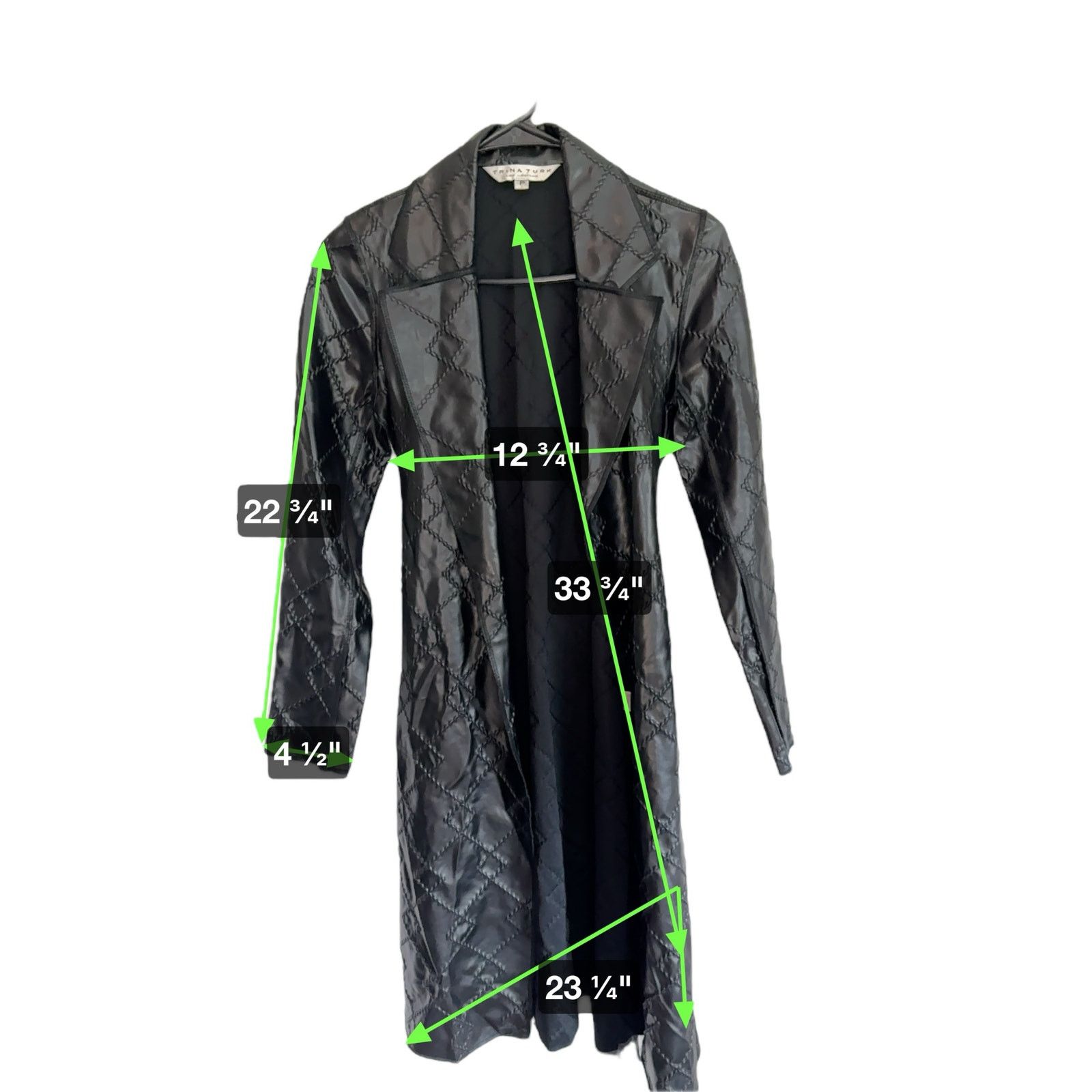 Trina Turk Trina Turk Petite Black Quilted Long Jacket Designer Matrix Size S / US 4 / IT 40 - 18 Thumbnail
