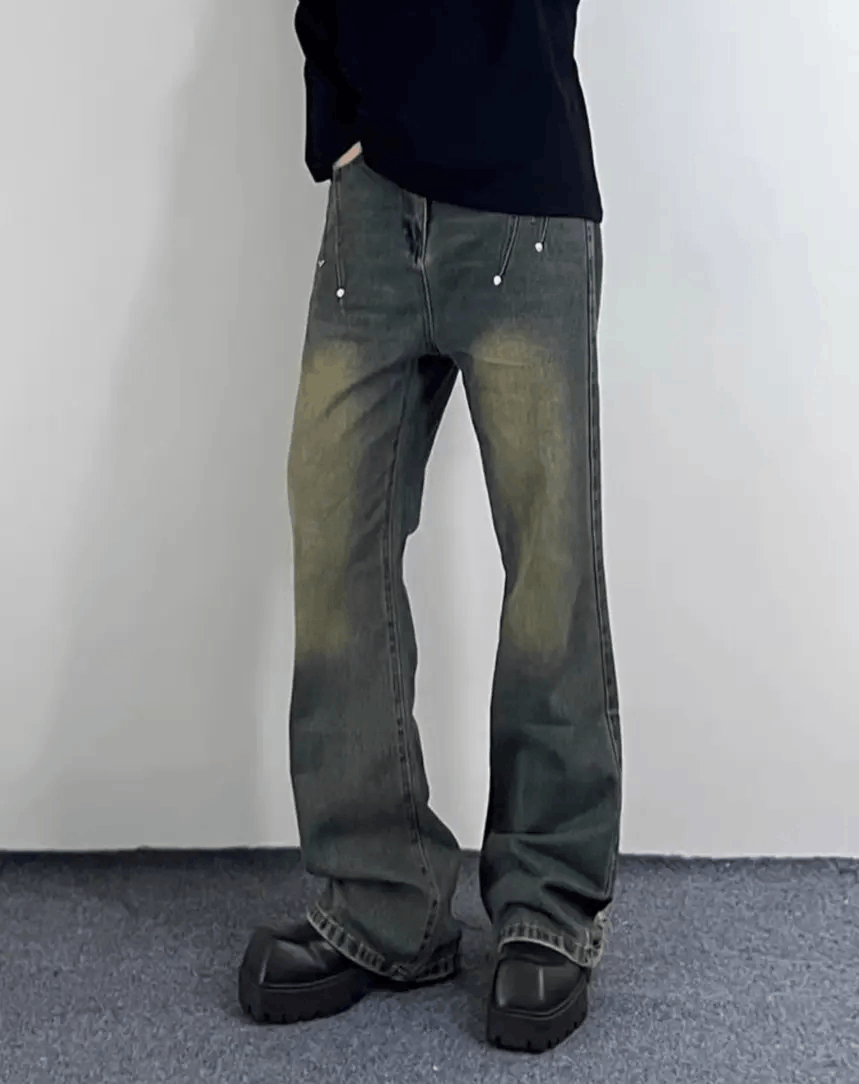 Japanese Brand × Vintage Street Vintage Y2K Rivet Design Micro Flare Jeans Size US 32 / EU 48 - 6 Thumbnail