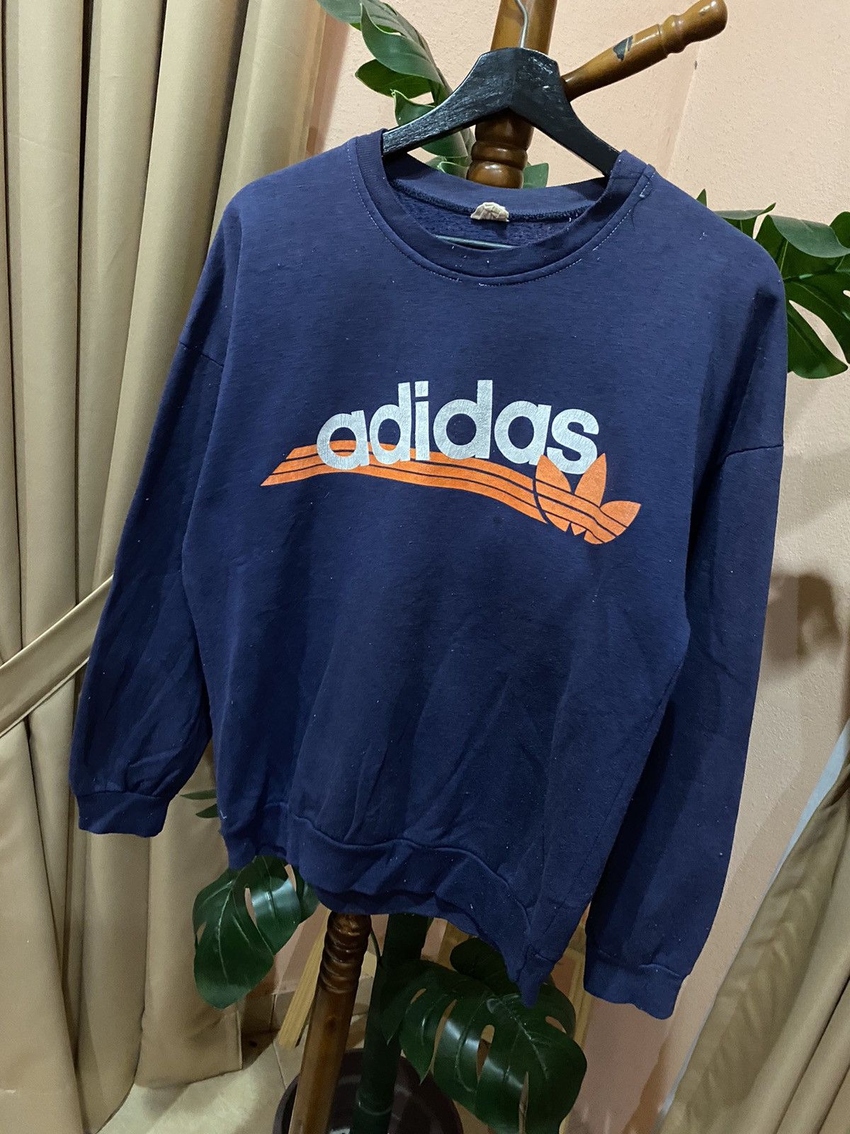 Adidas Vintage 80S Adidas Trefoil Sweatshirt – Navy Blue Sportswear Size US M / EU 48-50 / 2 - 2 Thumbnail