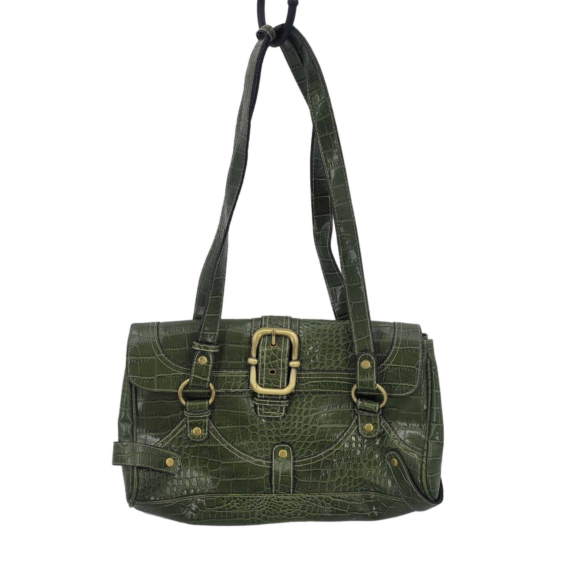 Vintage Vintage Green Vegan Faux Croc Shoulder Bag Satchel Gold Buck Size ONE SIZE - 1 Thumbnail