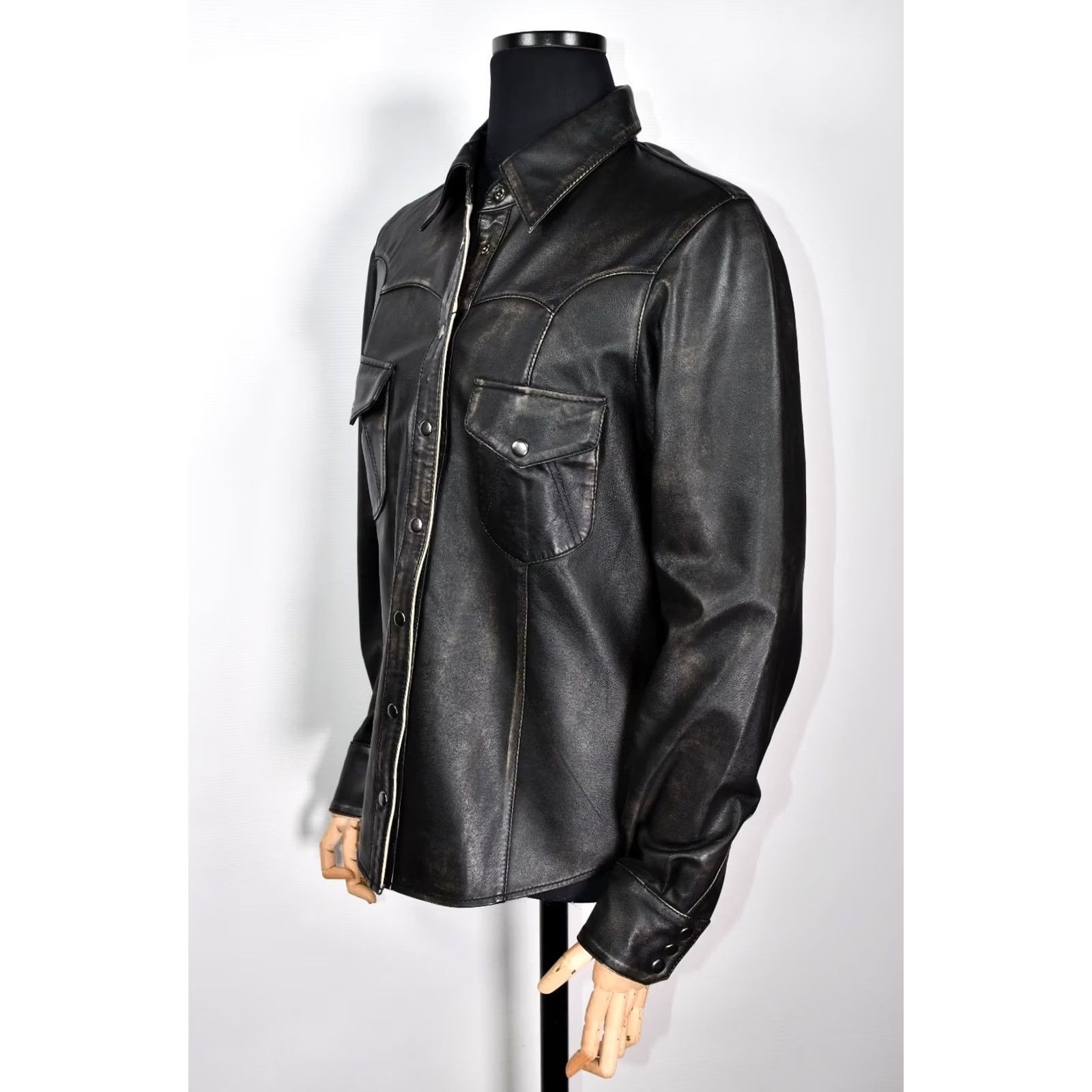 Vintage One Teaspoon Shirt M Black Leather Western Snap Chest 48 cm Length Back 66 cm 25.98 inch Womens Boys Mens Size M / US 6-8 / IT 42-44 - 2 Thumbnail