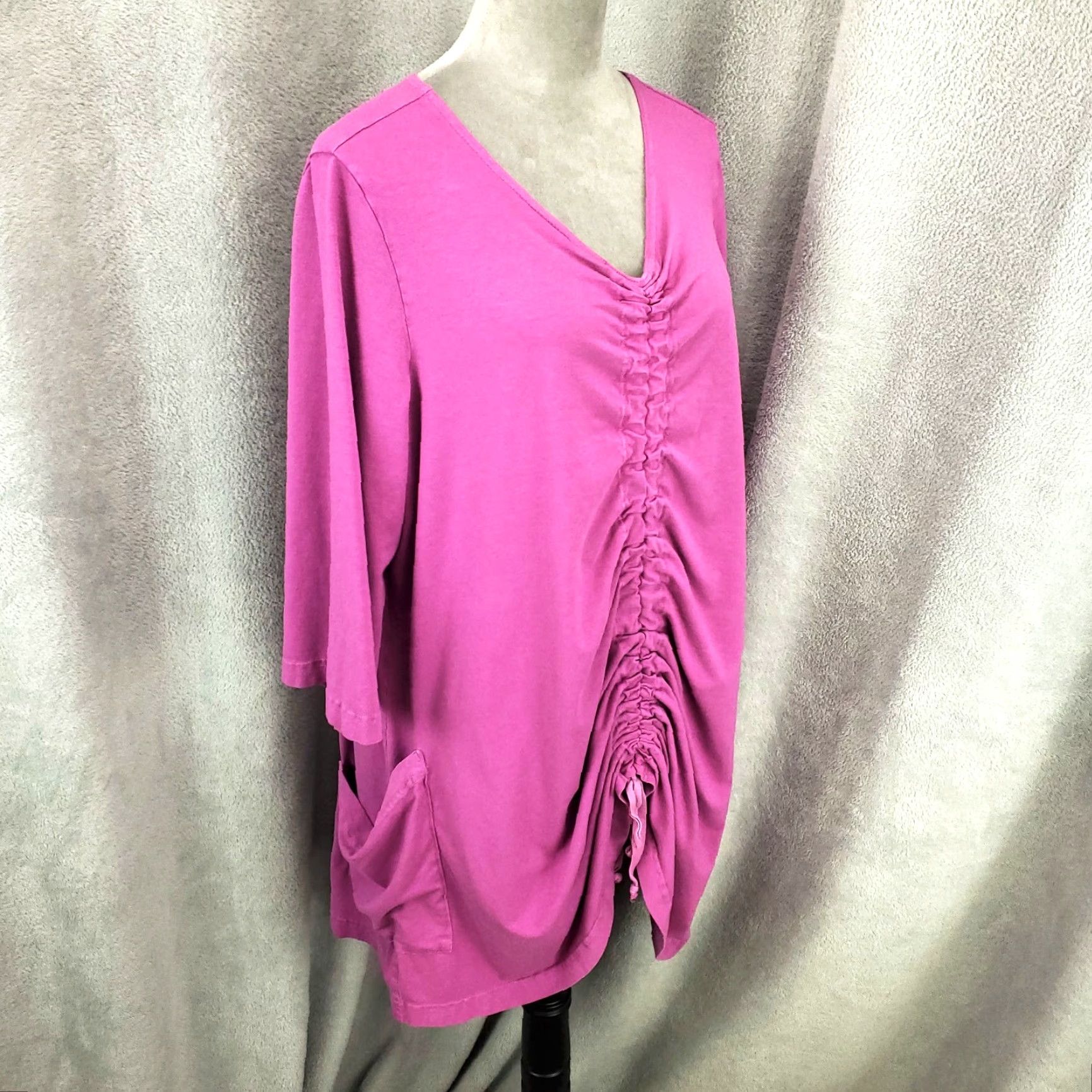 Pinko VINTAGE Bryn Walker Top Womens XL Pink Pleated Ruched Front Organic Cotton Bamboo Size XL / US 12-14 / IT 48-50 - 2 Thumbnail