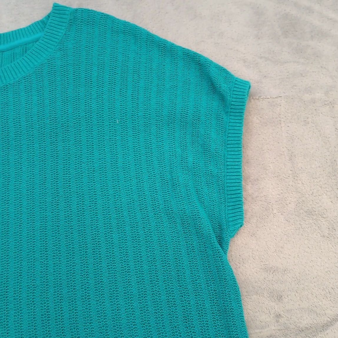 J. Jill J.Jill Wearever Sweater Womens 2X Sleeveless Blue Crew Neck Pullover Knit Cotton Nylon Size XXL / US 16-18 / IT 52-54 - 3 Thumbnail