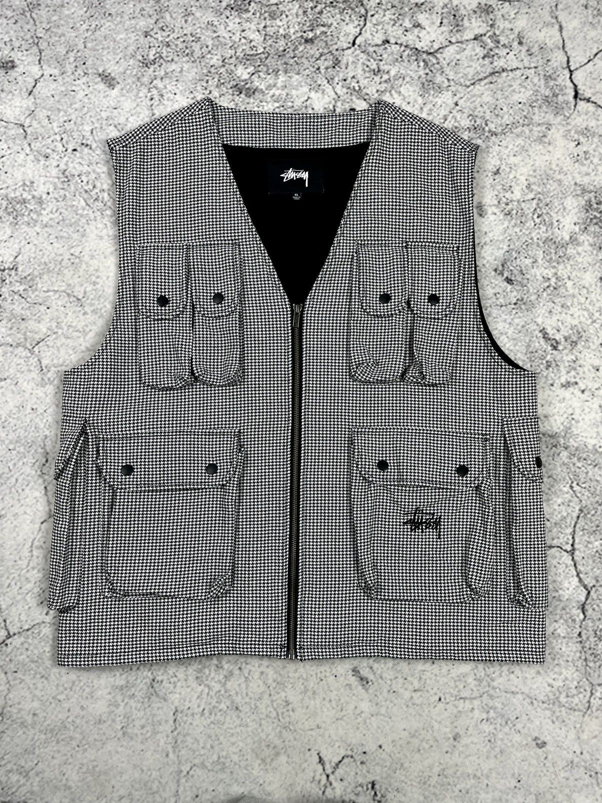 Stussy STUSSY Checker Cargo Vest Blue Black Checkerboard Sz XXL