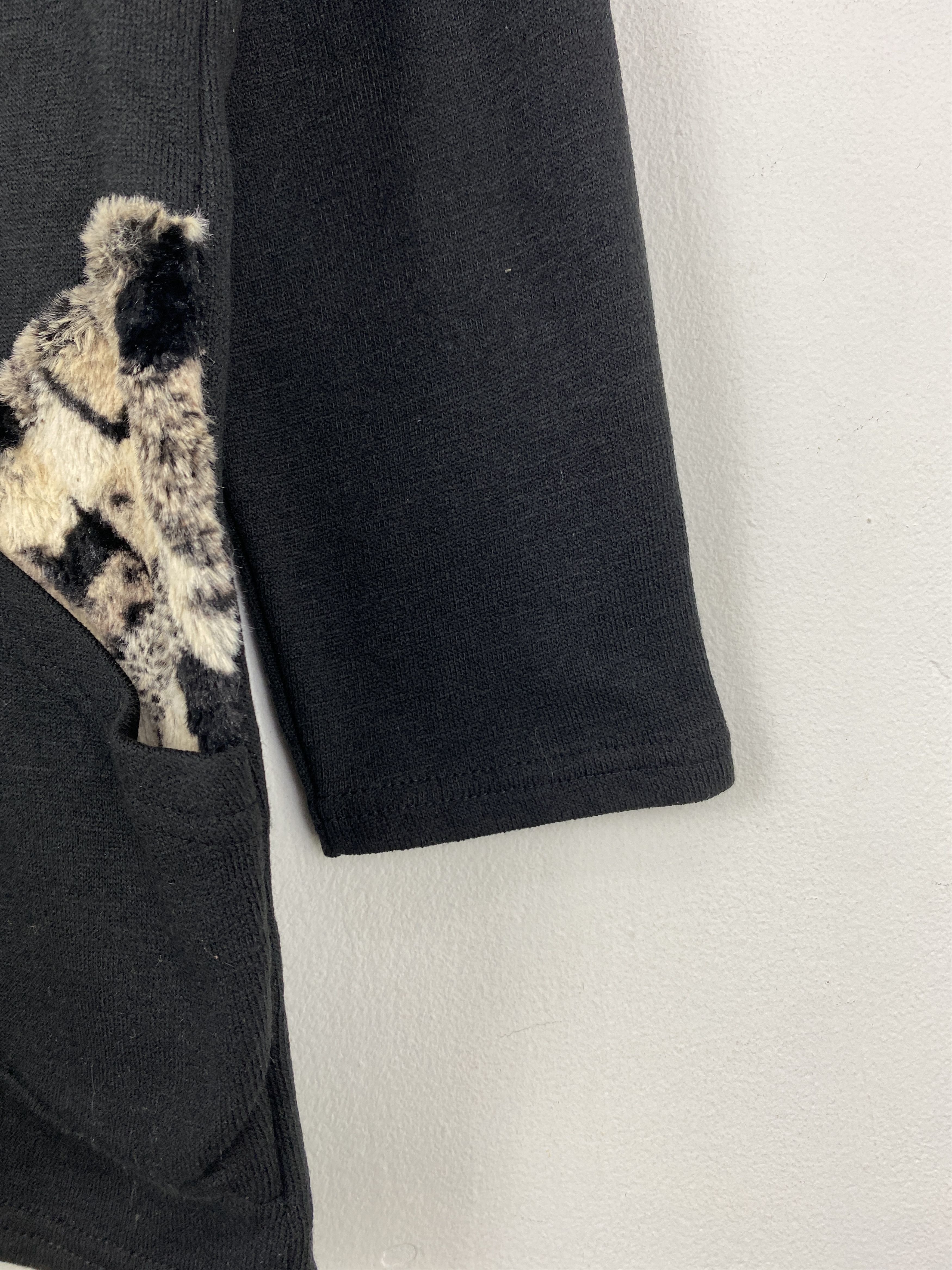 Japanese Brand Black Tunic Top with Faux Fur Cowl Neck and Leopard JA0177 Size US L / EU 52-54 / 3 - 8 Thumbnail