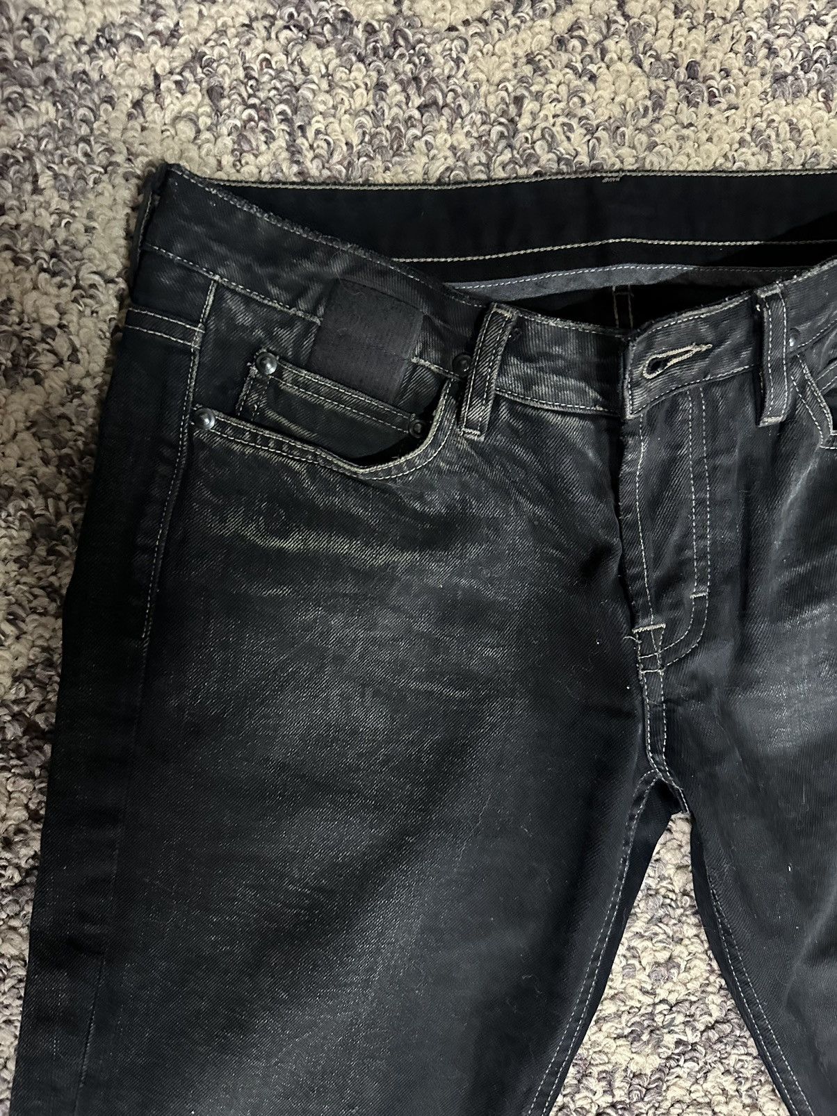 image of Rick Owens Slab Waxed Denim in Blue, Men's (Size 30)