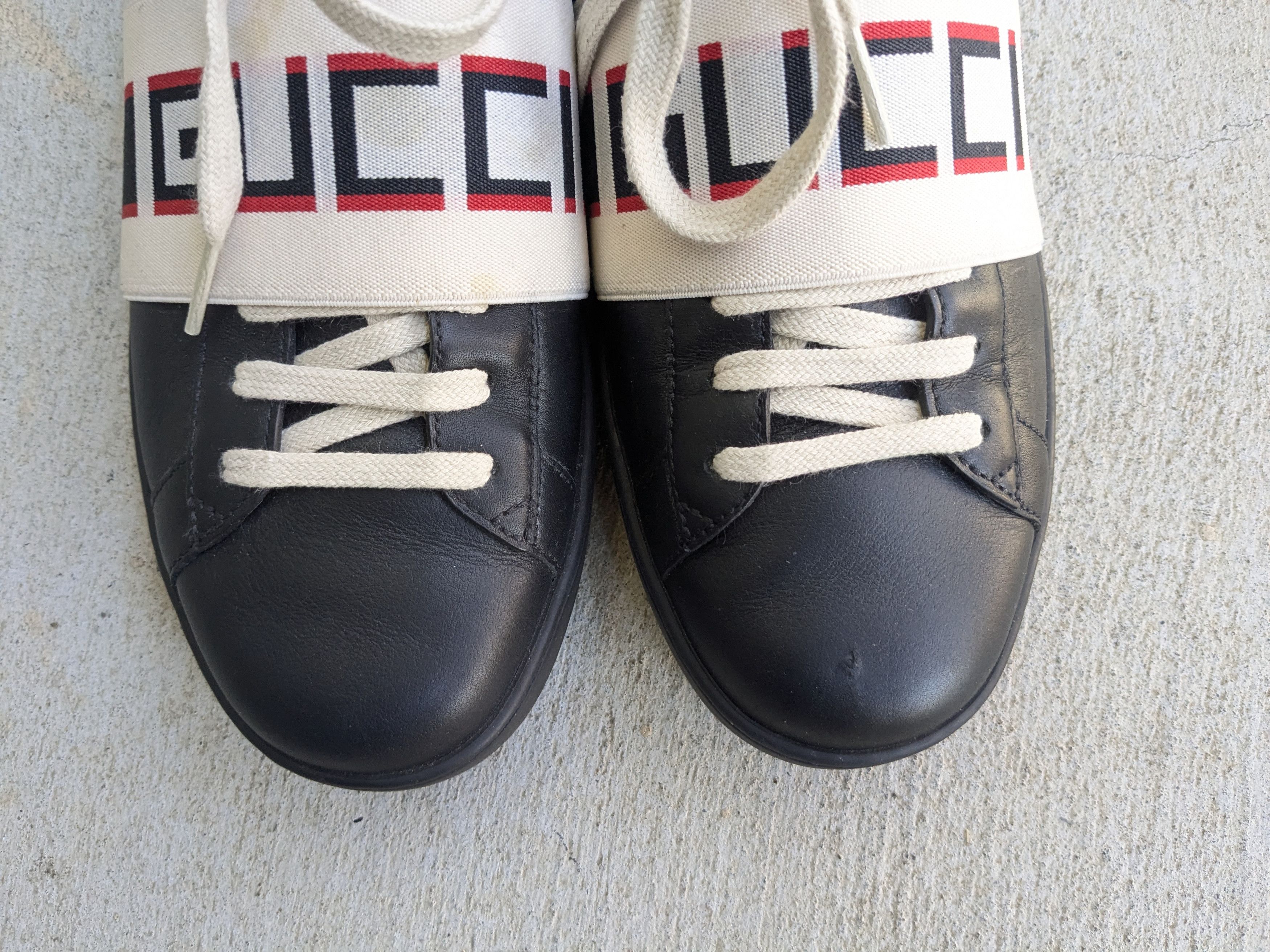 Gucci Gucci Ace Black Leather 8 Low Tops Web Elastic Size US 8 / EU 41 - 3 Thumbnail