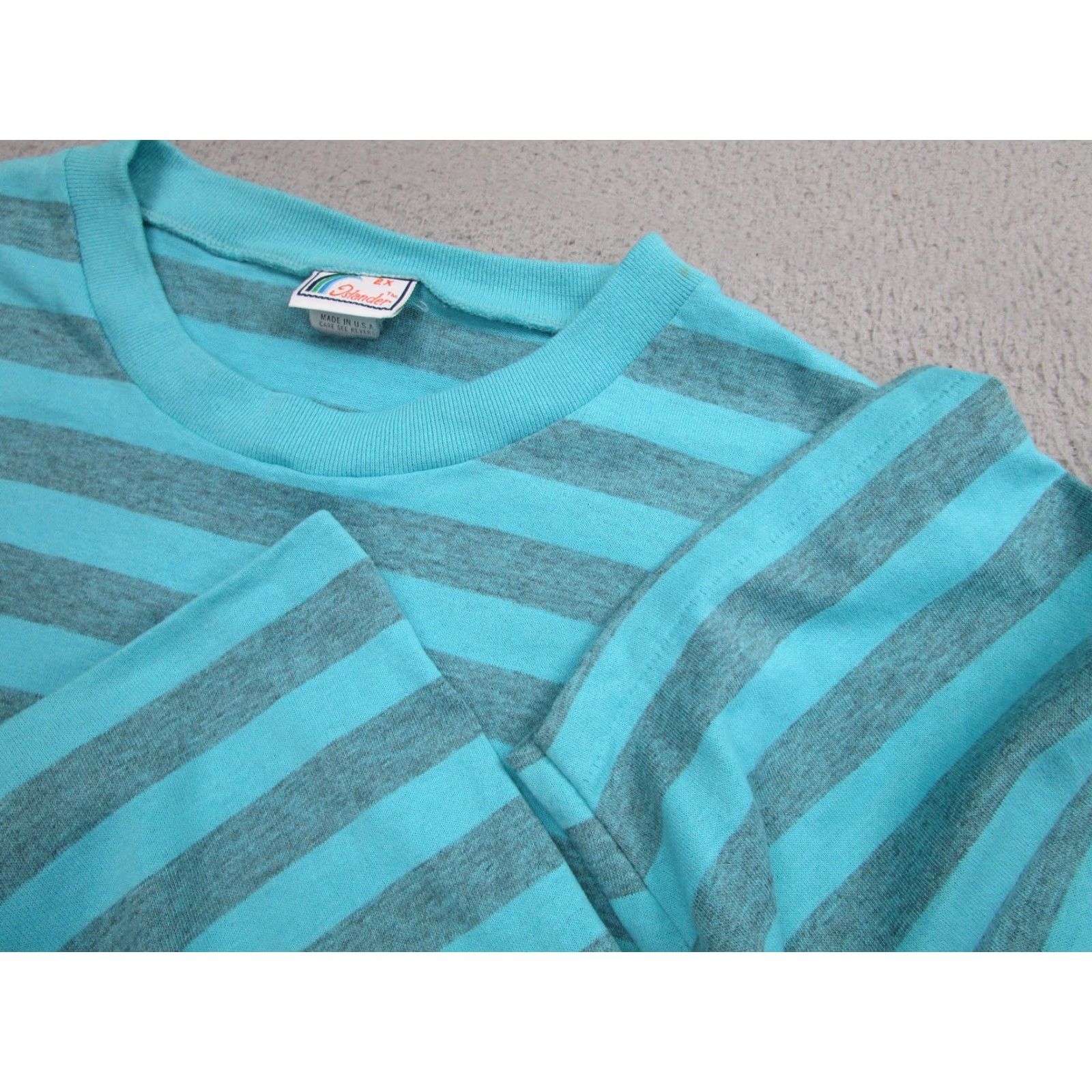 AQUA VINTAGE Islander Shirt Mens 2XL Short Sleeve Crew Neck Striped Aqua Blue USA Made T-Shirt Mens 2XL Size US XXL / EU 58 / 5 - 7 Thumbnail